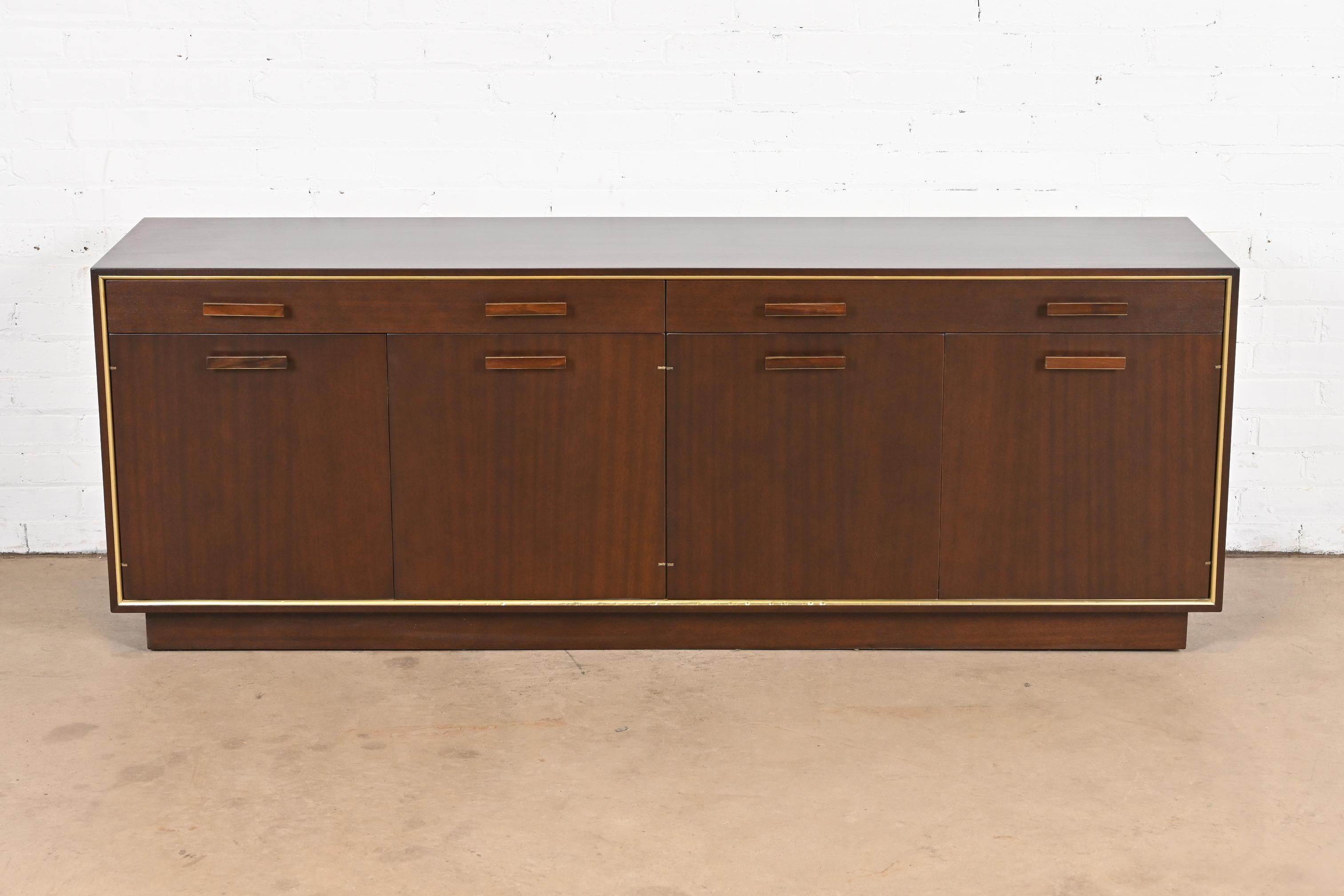 American Harvey Probber Mid-Century Modern Mahogany and Brass Credenza, Newly Refinished For Sale