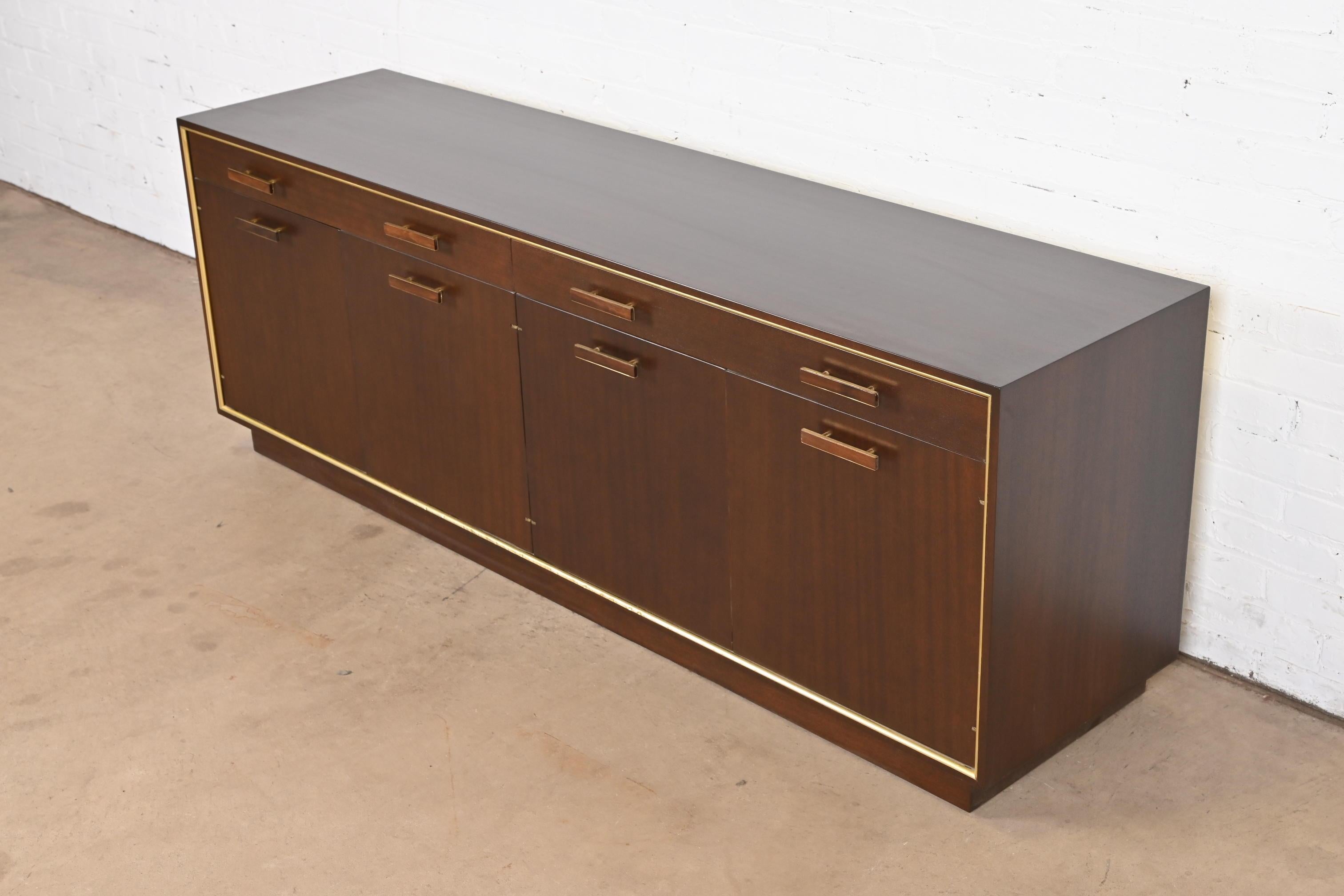 20th Century Harvey Probber Mid-Century Modern Mahogany and Brass Credenza, Newly Refinished For Sale