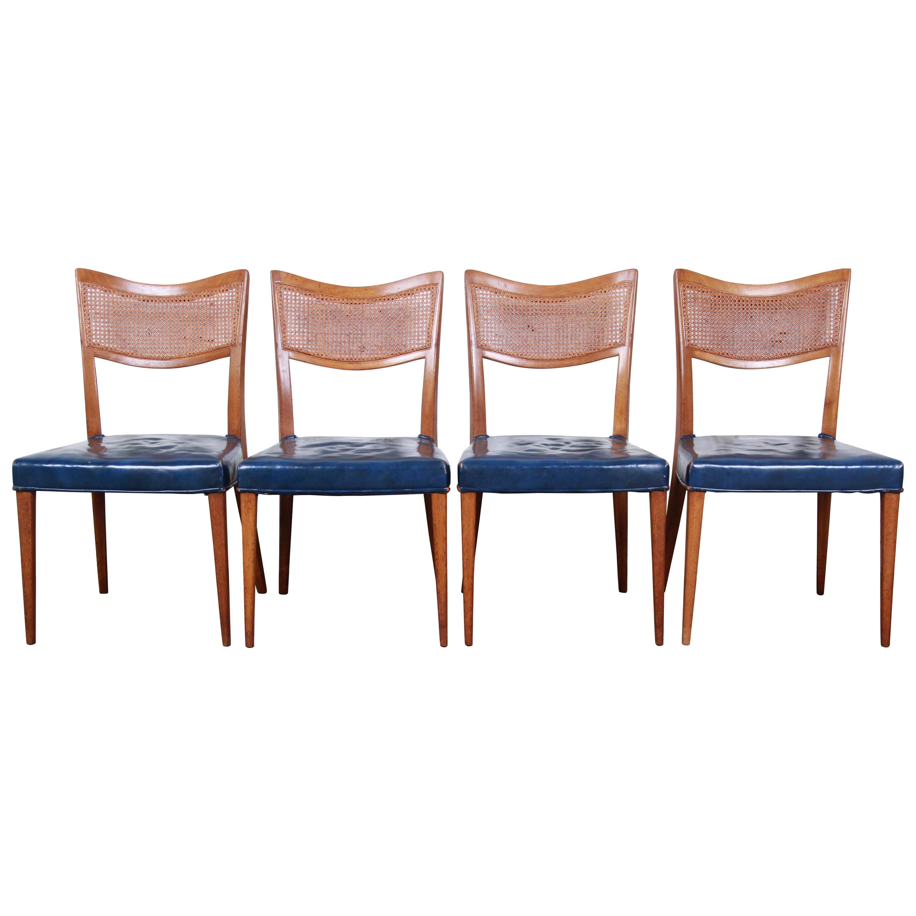 Harvey Probber Mid-Century Modern Mahogany and Cane Dining Chairs, Set of Four