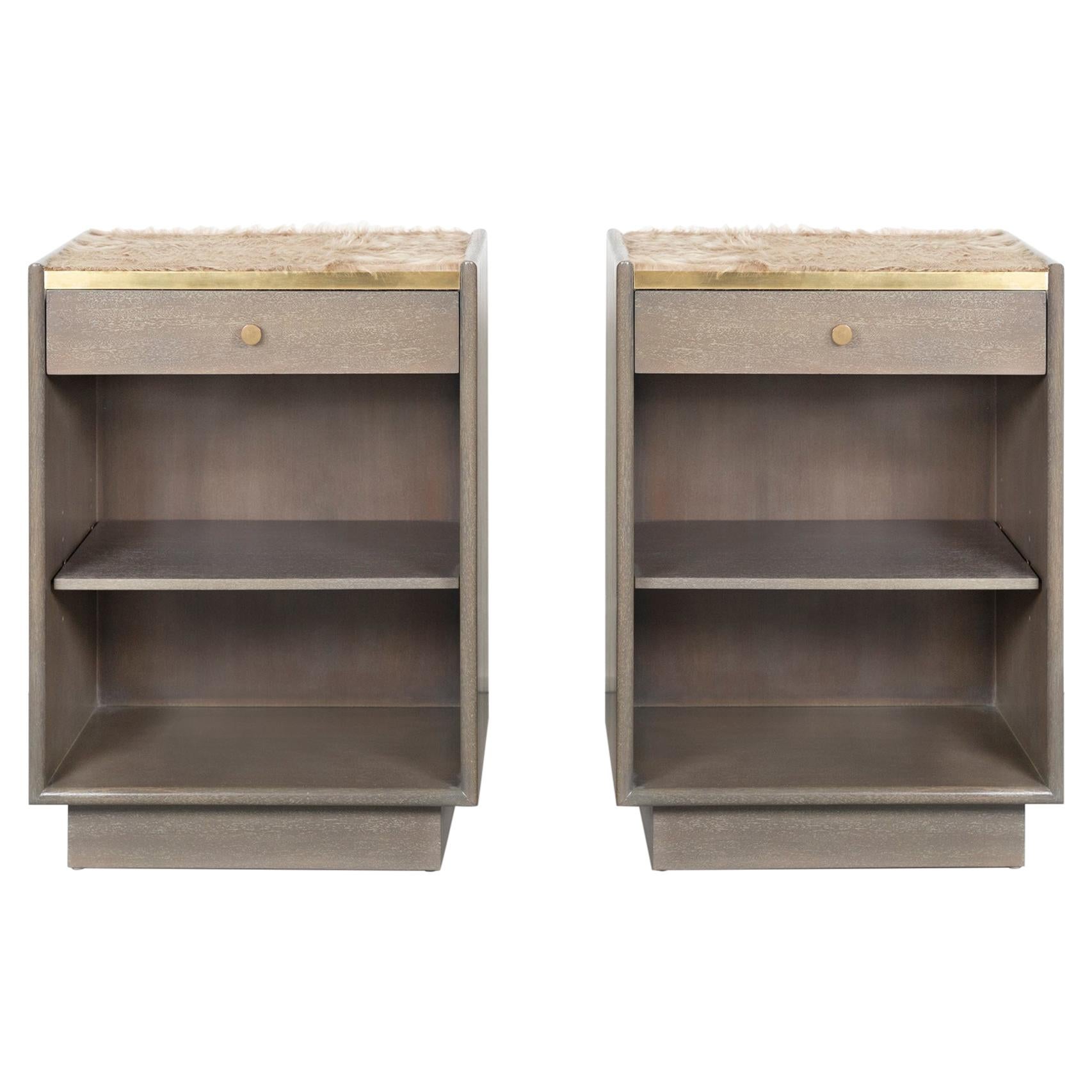 Harvey Probber Mid-Century Modern Nightstands-Side Tables with Brazilian Cowhide For Sale