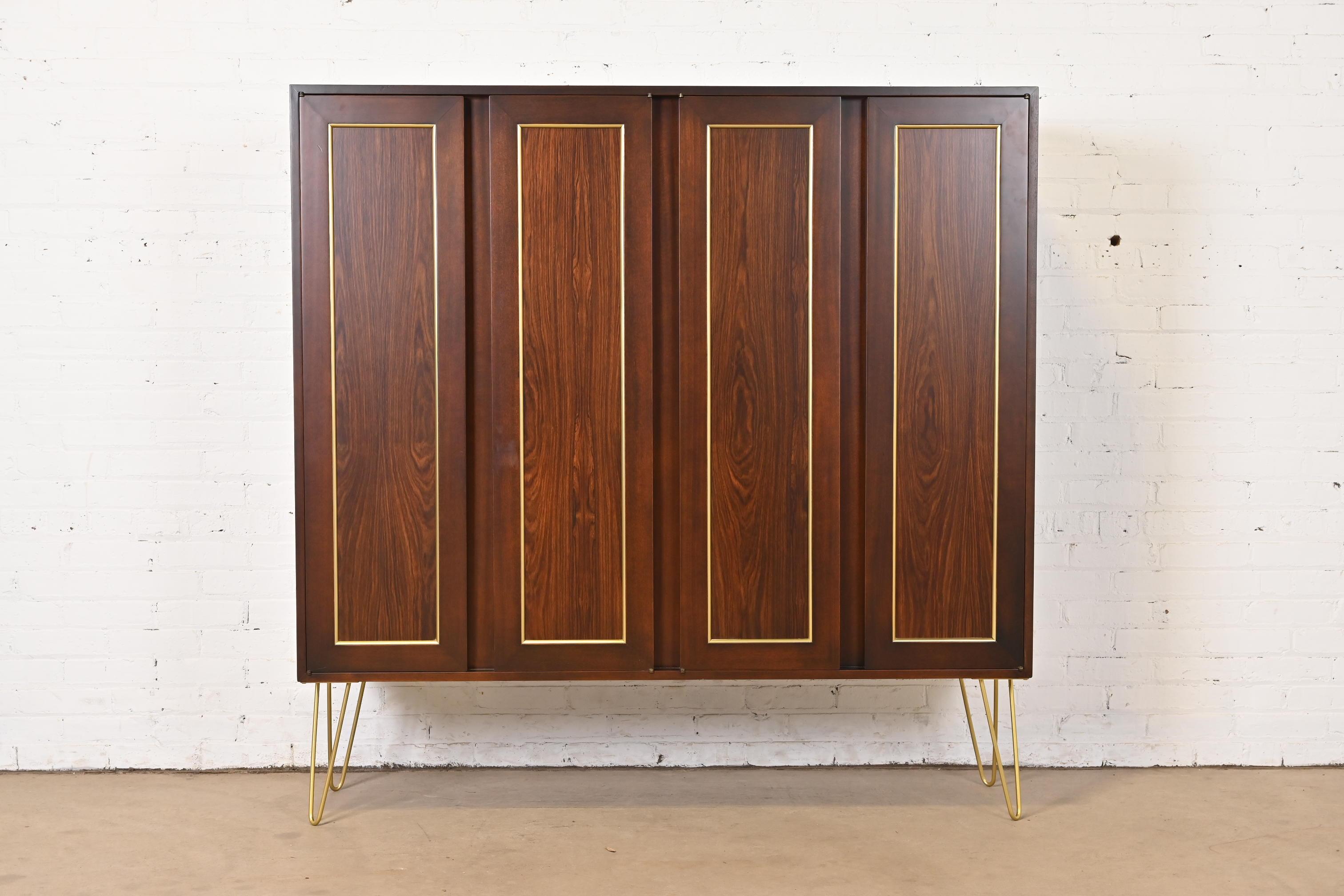 American Harvey Probber Mid-Century Modern Rosewood and Brass Bookcase Cabinet, 1960s For Sale