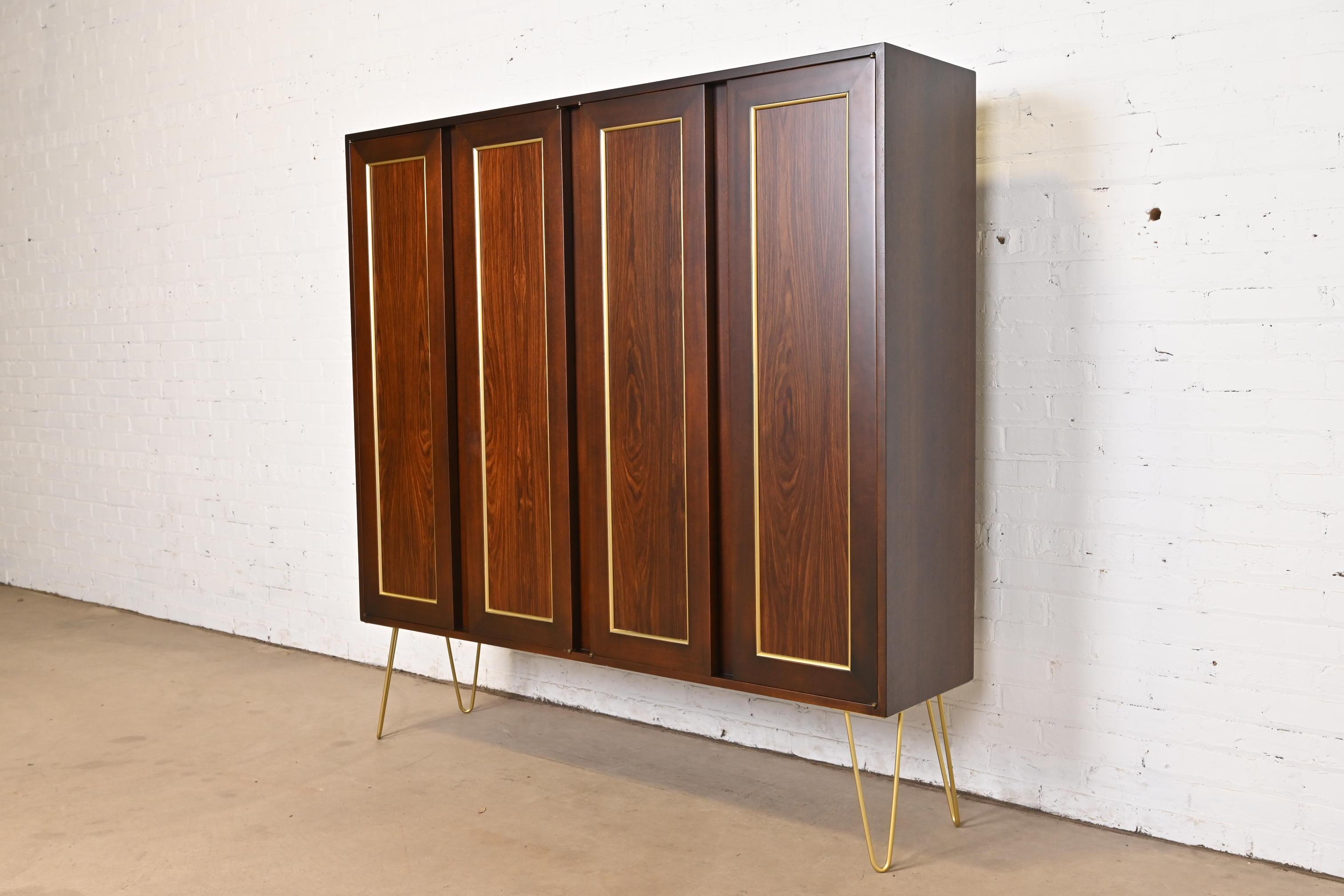 Mid-20th Century Harvey Probber Mid-Century Modern Rosewood and Brass Bookcase Cabinet, 1960s For Sale