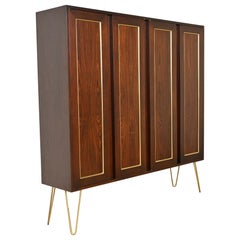 Harvey Probber Mid-Century Modern Rosewood and Brass Bookcase Cabinet, 1960s