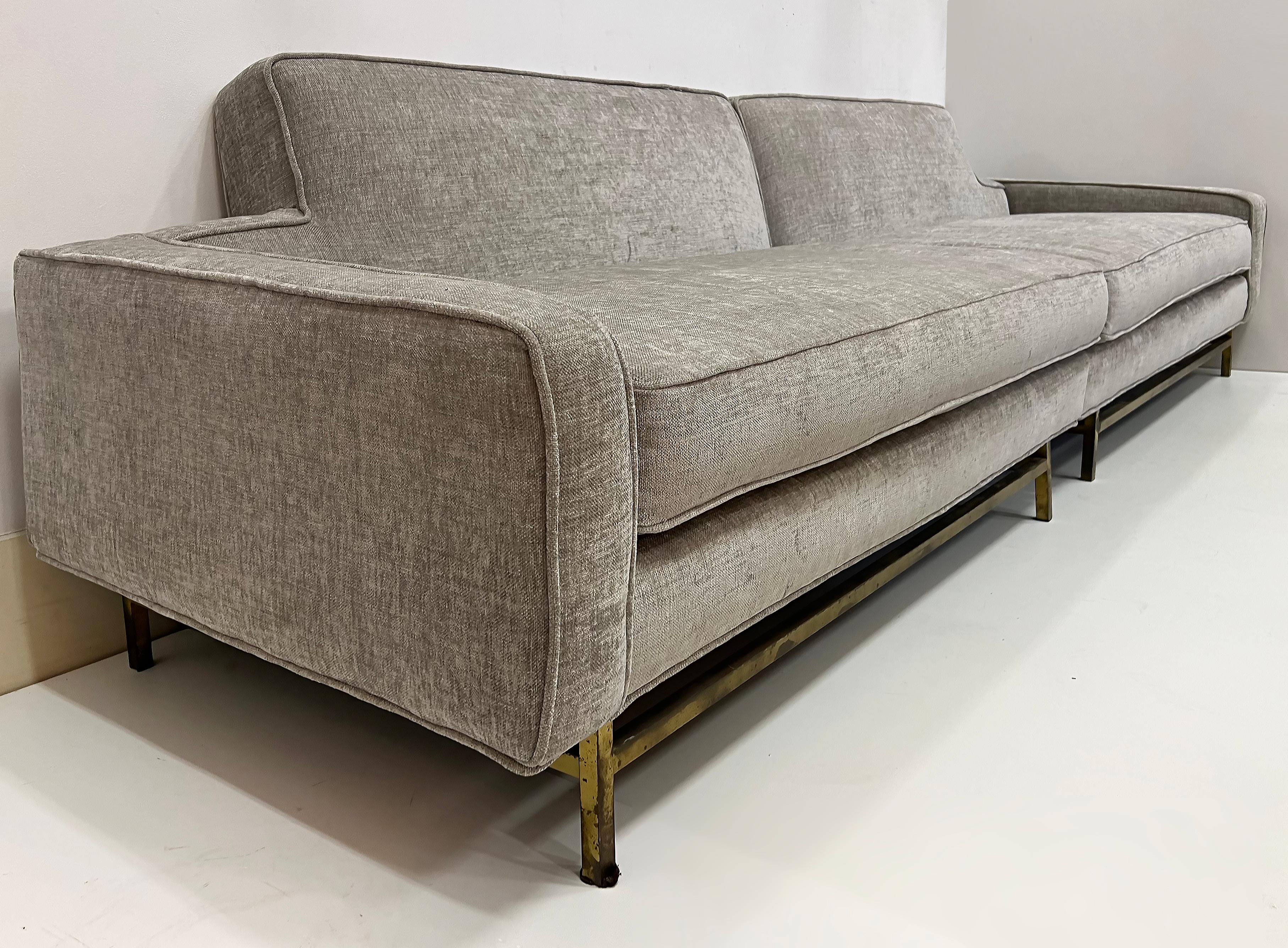20th Century  Harvey Probber Mid-century Modern Sofa Newly Upholstered, Brass Stretcher For Sale