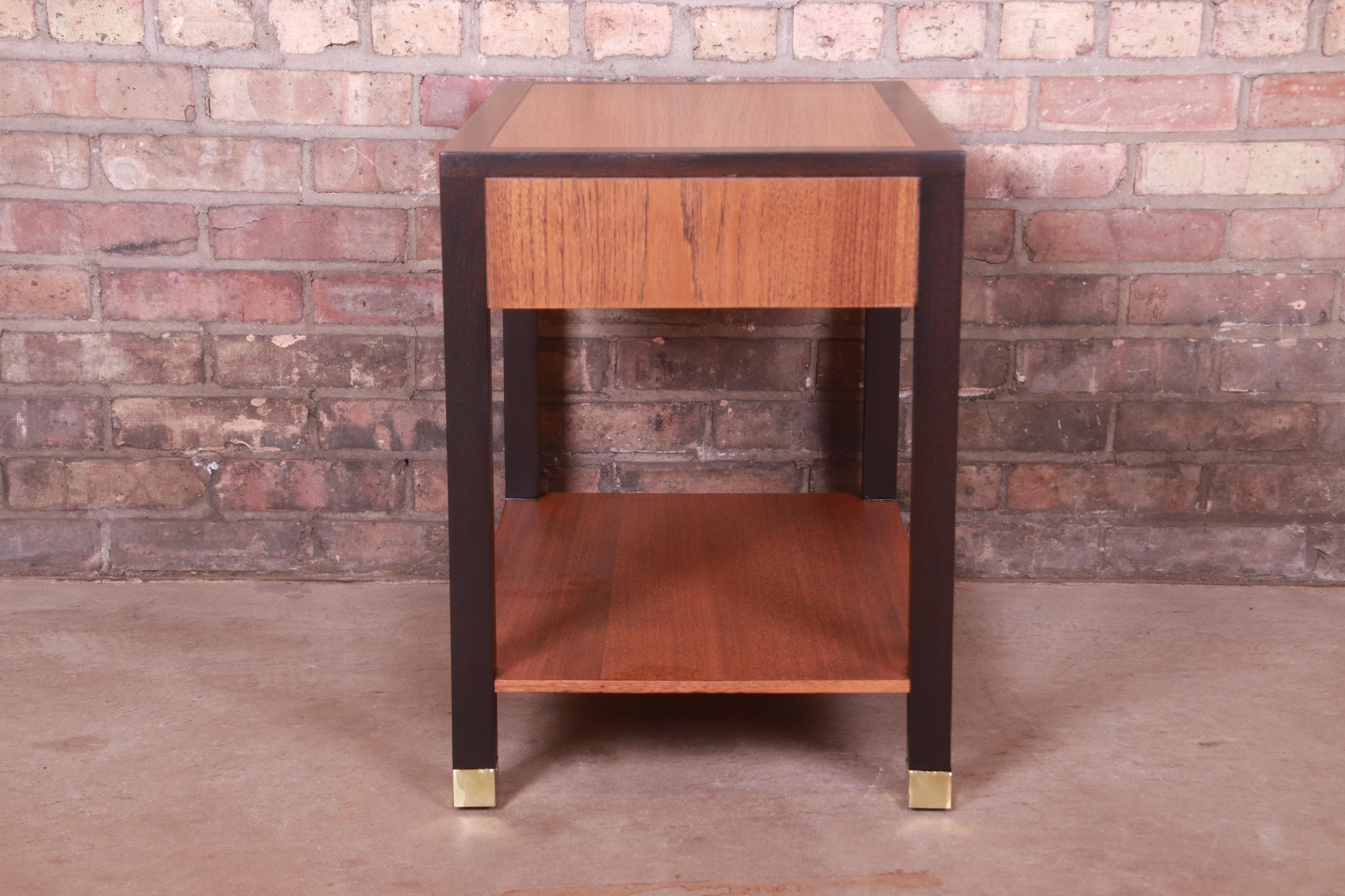 Harvey Probber Mid-Century Modern Teak and Mahogany Nightstand, Newly Refinished For Sale 5