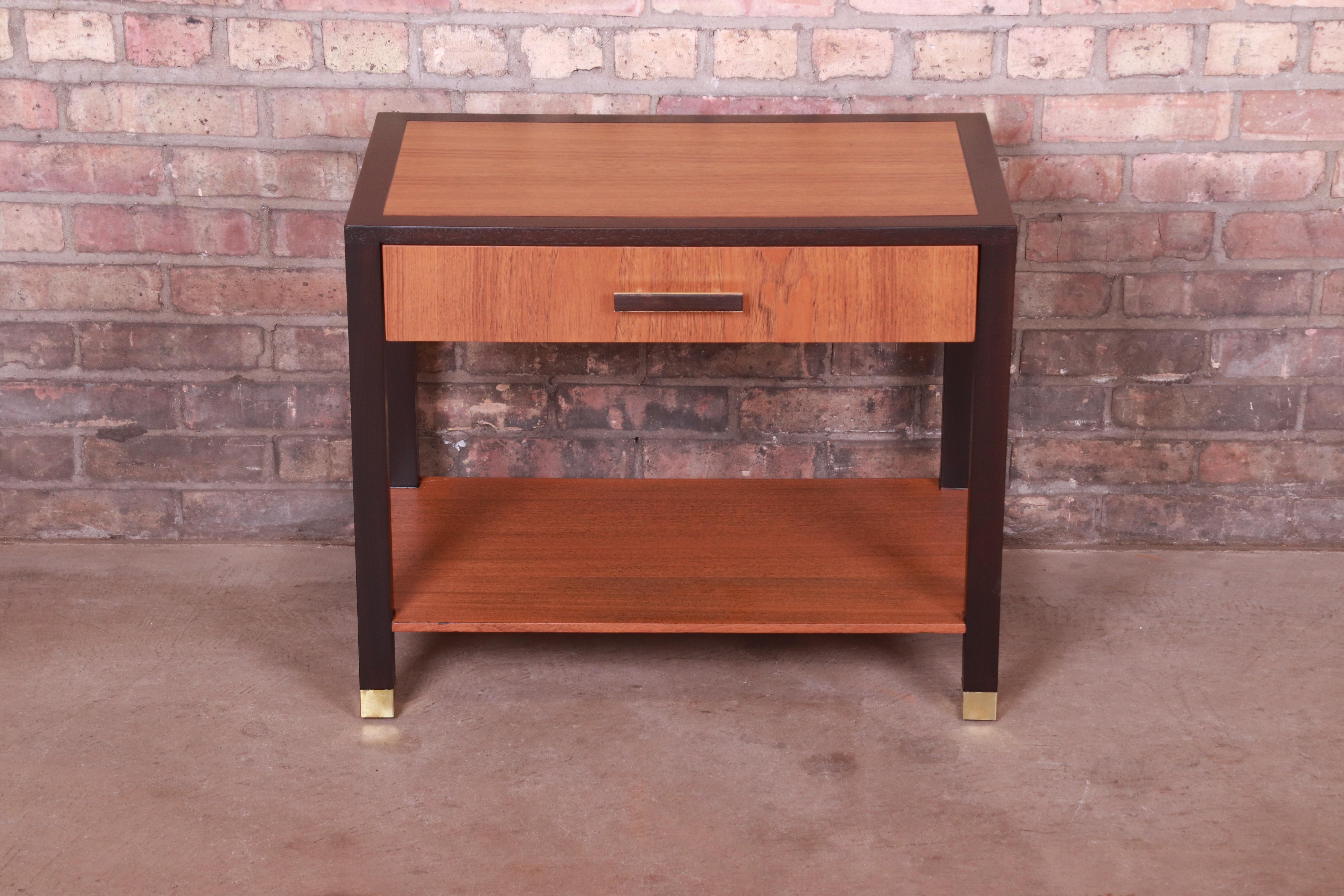 American Harvey Probber Mid-Century Modern Teak and Mahogany Nightstand, Newly Refinished For Sale