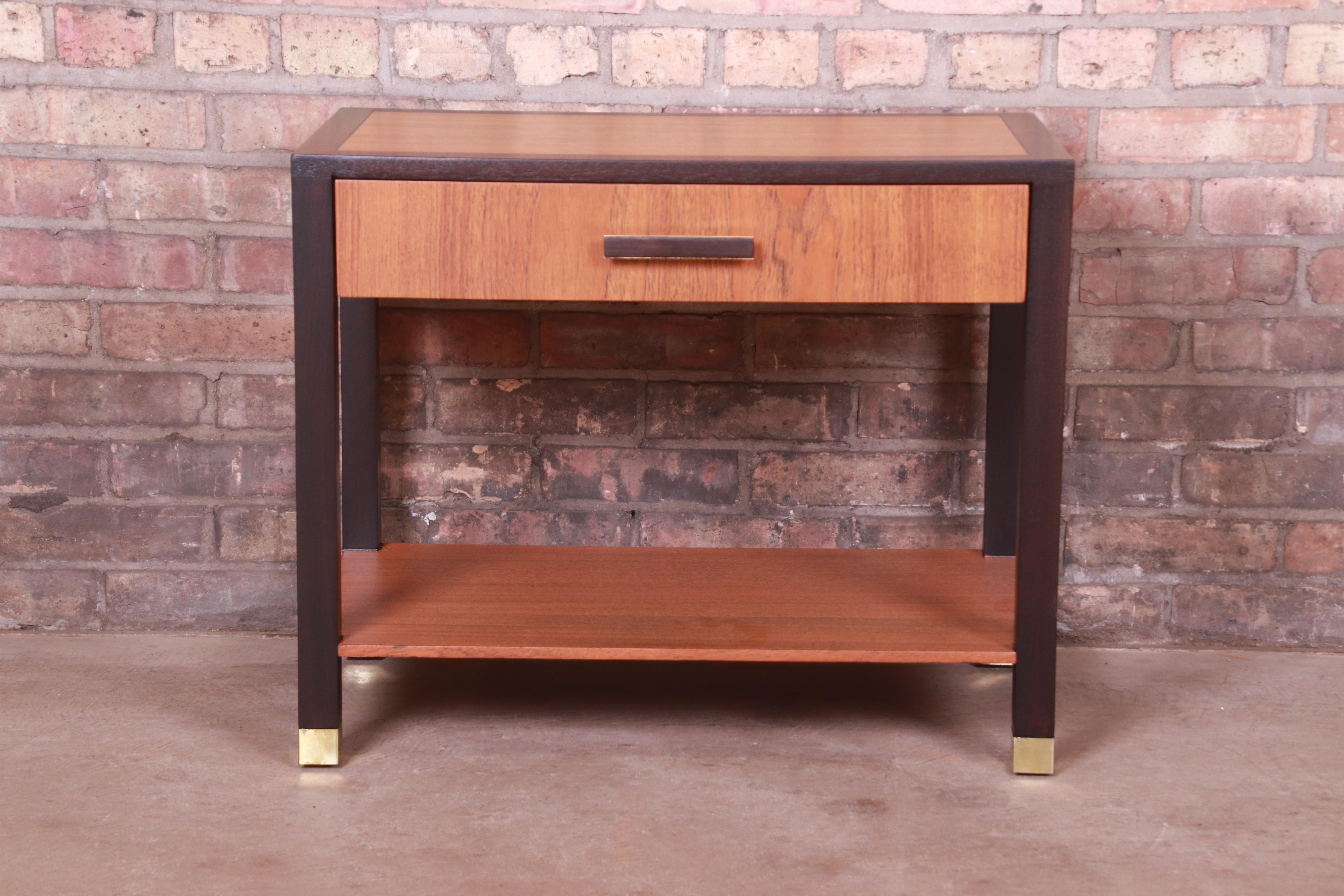 Harvey Probber Mid-Century Modern Teak and Mahogany Nightstand, Newly Refinished In Good Condition For Sale In South Bend, IN