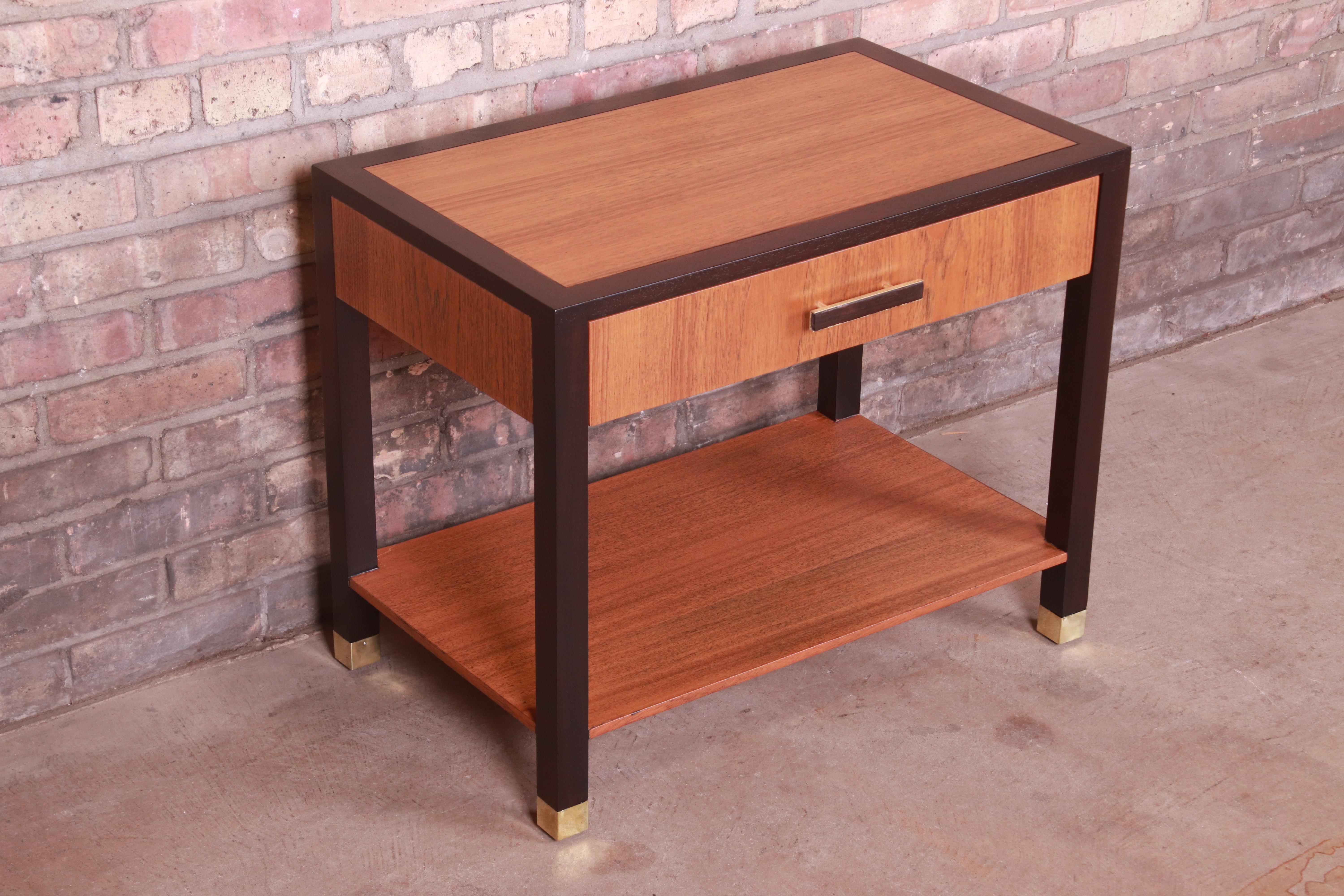 Mid-20th Century Harvey Probber Mid-Century Modern Teak and Mahogany Nightstand, Newly Refinished For Sale