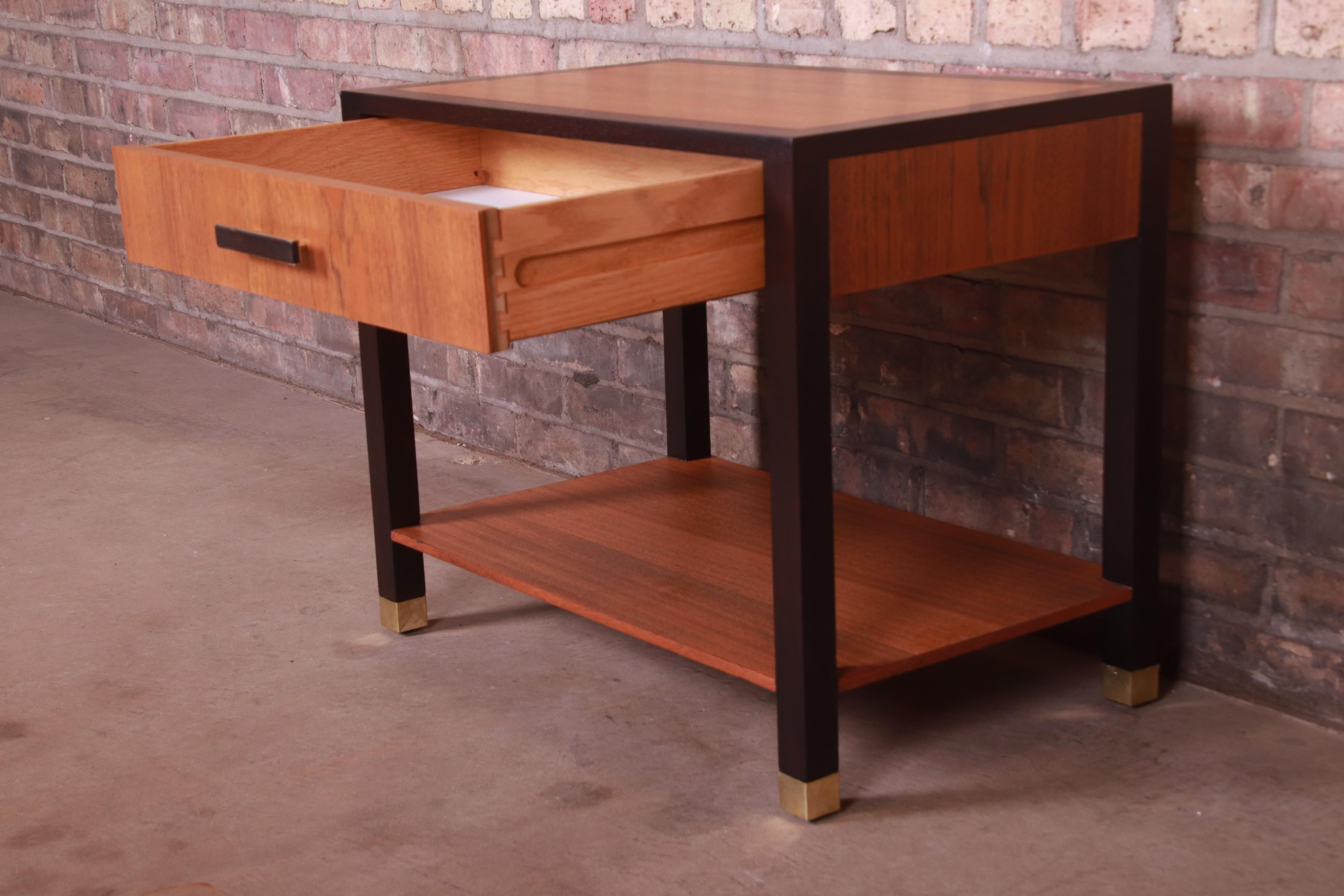 Harvey Probber Mid-Century Modern Teak and Mahogany Nightstand, Newly Refinished For Sale 1