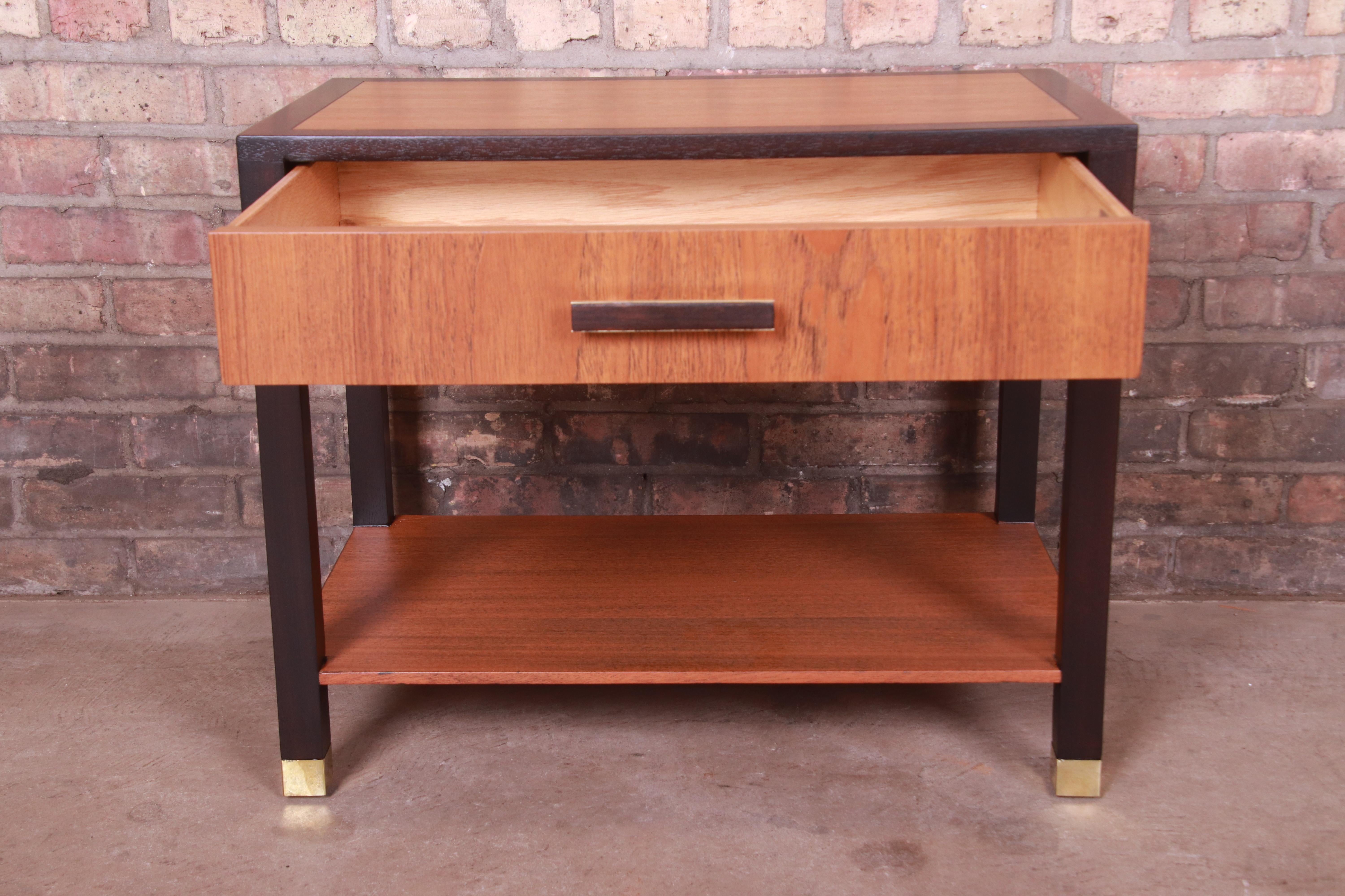 Harvey Probber Mid-Century Modern Teak and Mahogany Nightstand, Newly Refinished For Sale 2