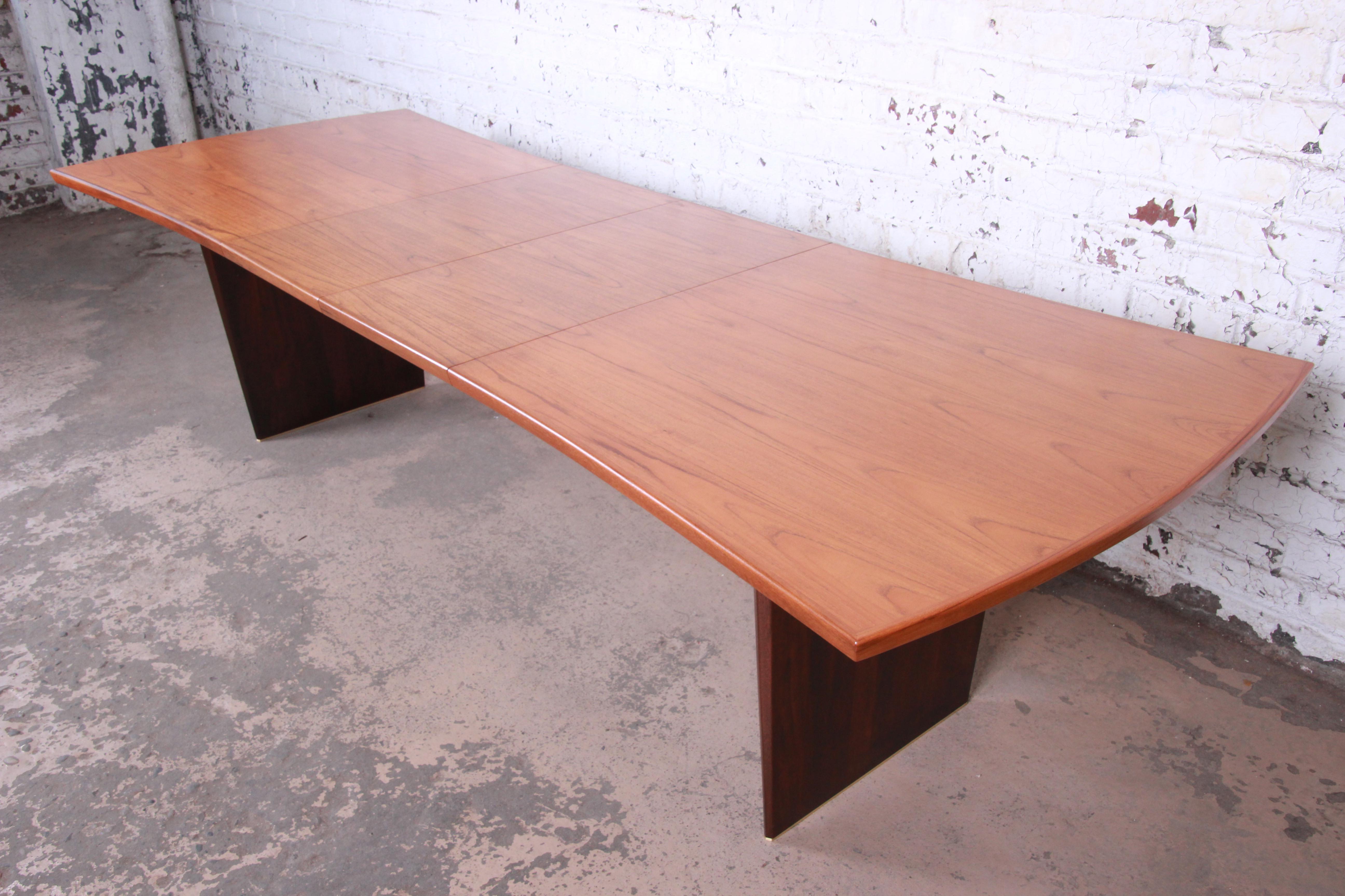 Brass Harvey Probber Mid-Century Modern Teak and Walnut Bow Tie Extension Dining Table For Sale