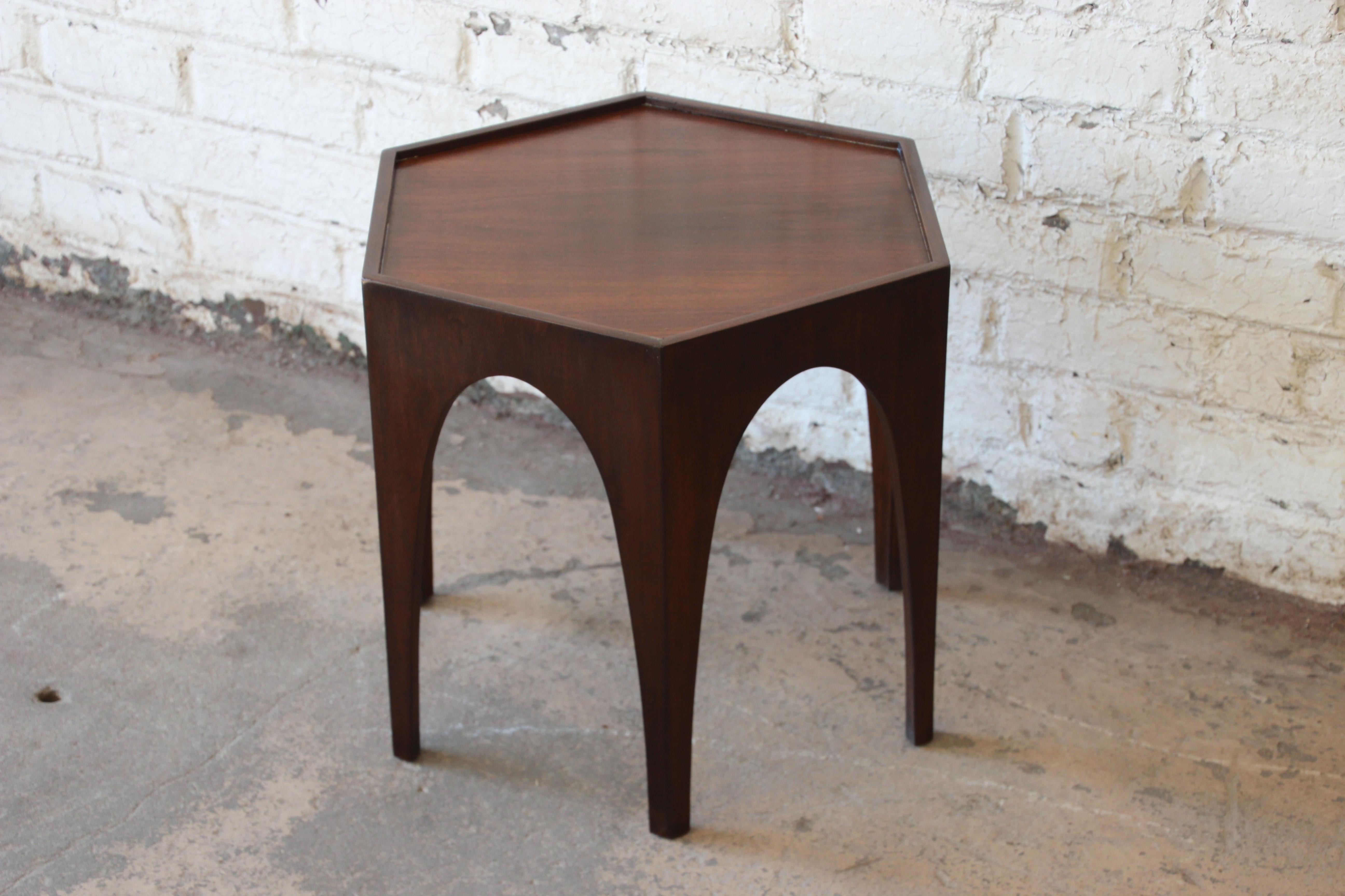 Harvey Probber Mid-Century Modern Walnut Hexagonal Side Table 1