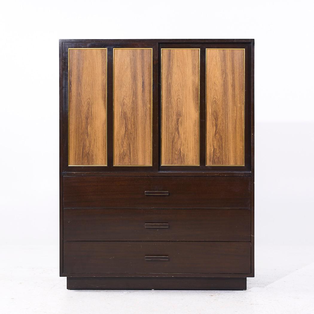 Harvey Probber Mid Century Rosewood and Mahogany Armoire Highboy Dresser

This highboy measures: 42 wide x 18 deep x 54.5 inches high

All pieces of furniture can be had in what we call restored vintage condition. That means the piece is restored