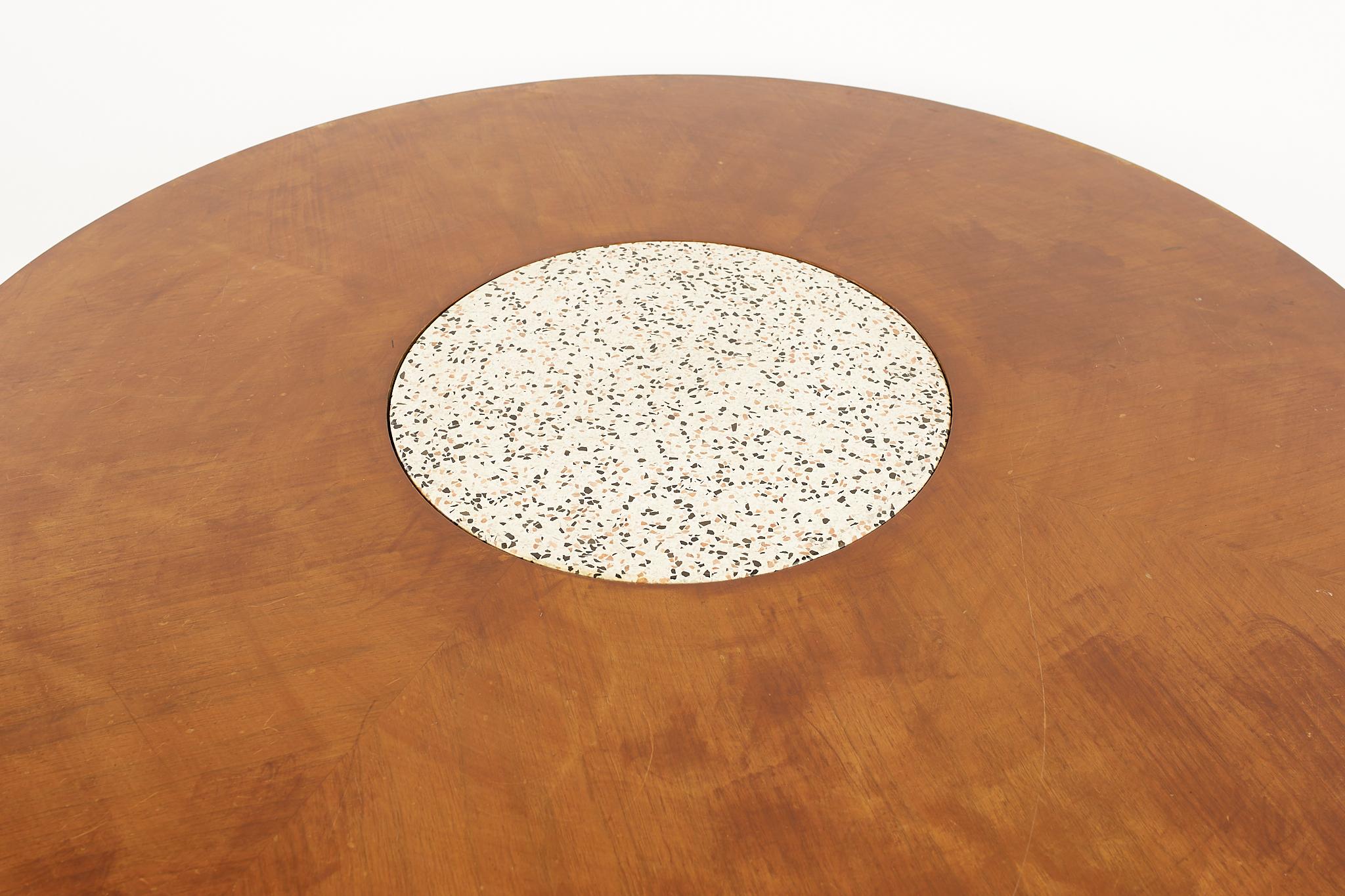 Harvey Probber Mid Century Round Ebonized Walnut Terrazzo and Brass Dining Table For Sale 3