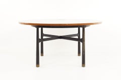 Harvey Probber Mid Century Round Ebonized Walnut Terrazzo and Brass Dining Table