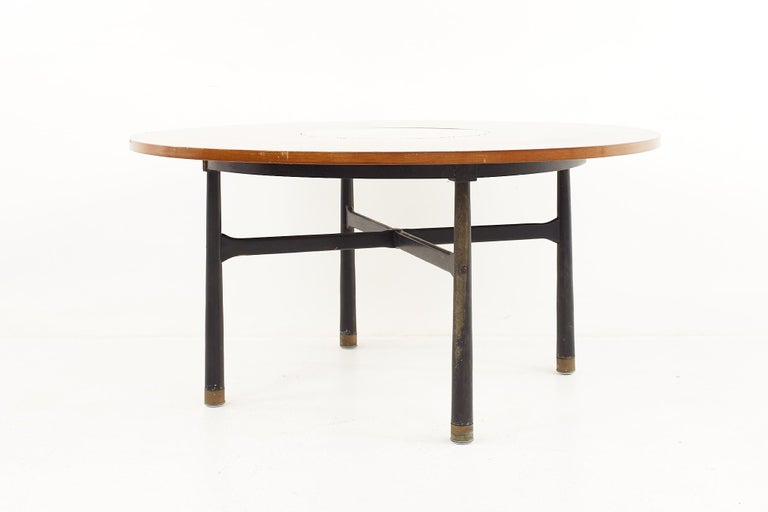 Mid-Century Modern Harvey Probber Mid Century Round Ebonized Walnut Terrazzo and Brass Dining Table For Sale