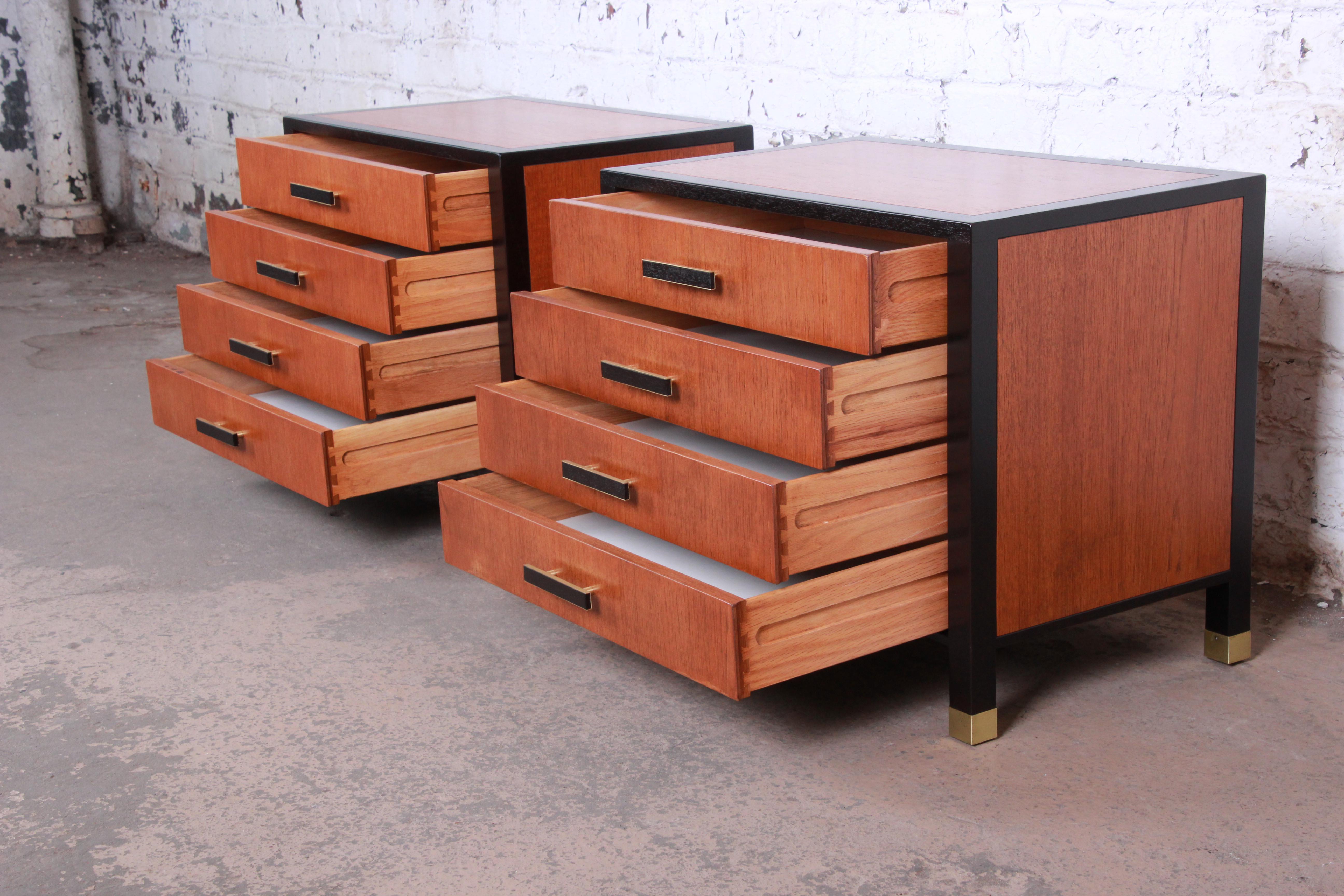 American Harvey Probber Midcentury Teak and Mahogany Nightstands, Newly Refinished
