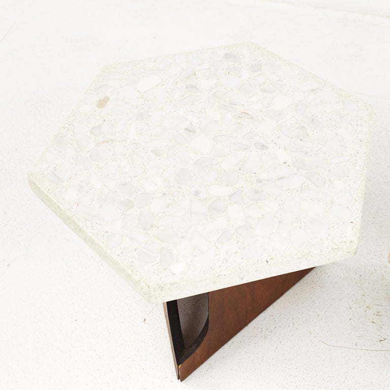 Harvey Probber Mid-Century Terrazzo Top Hexagon Side Tables, a Pair For Sale 4