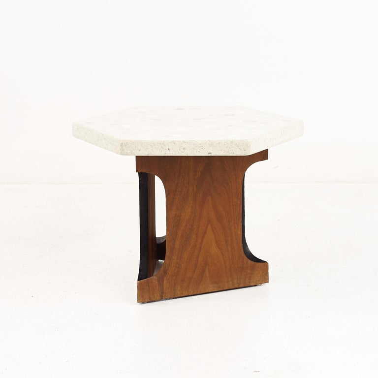 American Harvey Probber Mid-Century Terrazzo Top Hexagon Side Tables, a Pair For Sale