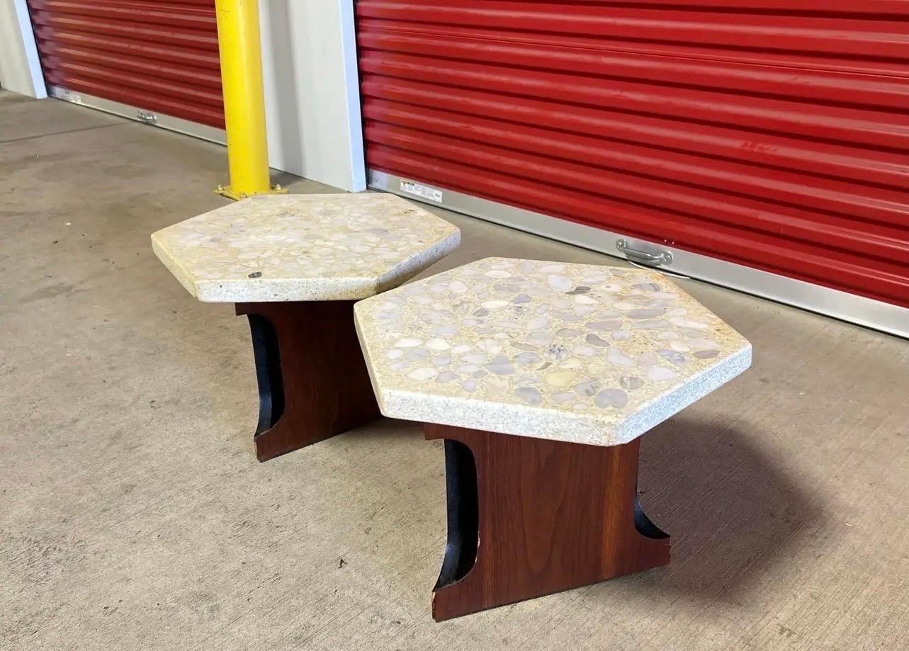 Unknown Harvey Probber Mid Century Terrazzo Top Hexagon Side Tables - a Pair