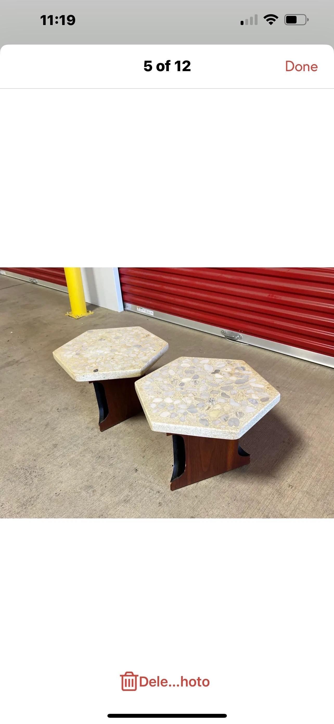 Harvey Probber Mid Century Terrazzo Top Hexagon Side Tables - a Pair In Good Condition In Esperance, NY