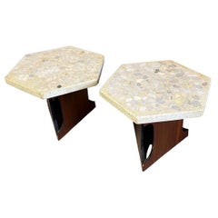 Harvey Probber Mid Century Terrazzo Top Hexagon Side Tables - a Pair