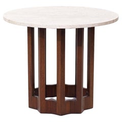 Harvey Probber Mid Century Travertin und Nussbaum Beistelltisch