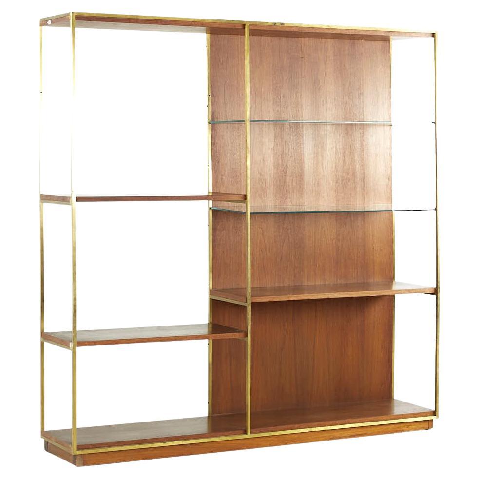 Harvey Probber Midcentury Walnut and Brass Etagere Shelf For Sale