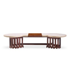 Harvey Probber Mid Century Walnut and Terrazzo Marble Top Coffee Table