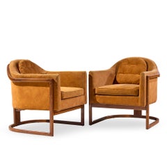 Harvey Probber Mid Century Walnut Barrel Lounge Chairs - Pair