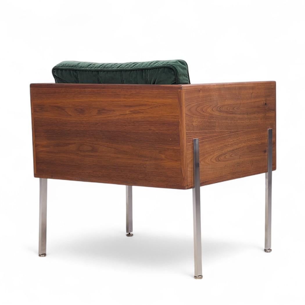 Harvey Probber Mid Century Walnut Case and Chrome Lounge Chairs - Pair For Sale 3