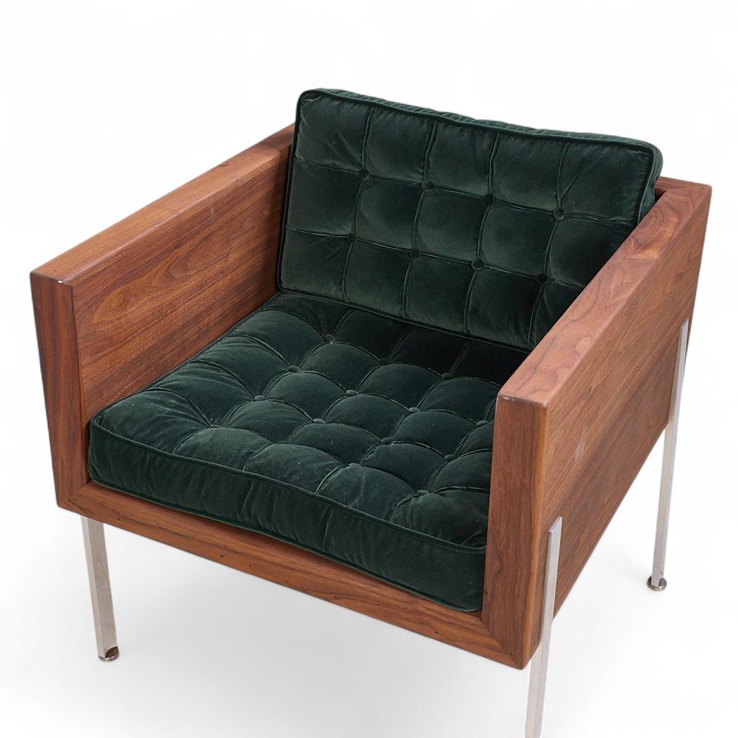 Harvey Probber Mid Century Walnut Case and Chrome Lounge Chairs - Pair For Sale 5