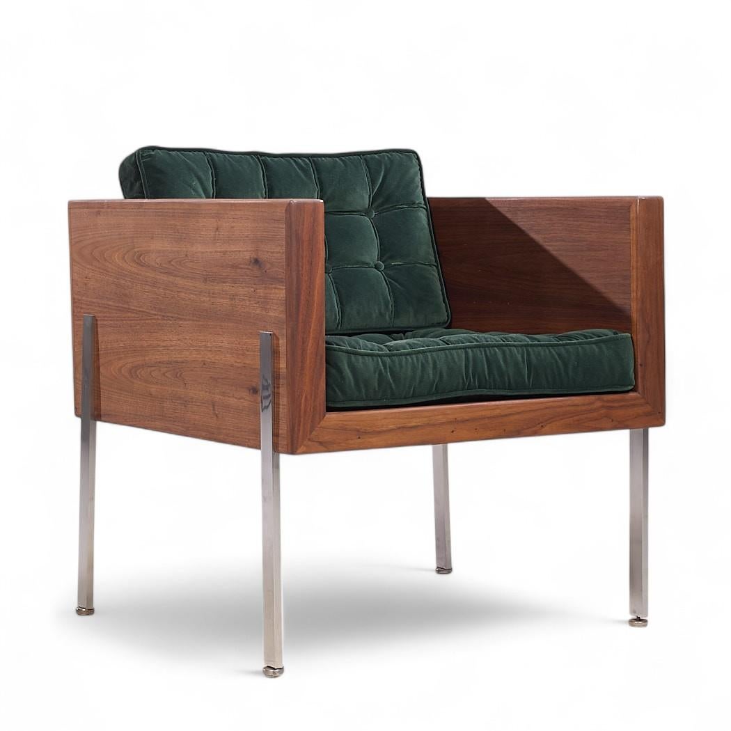 American Harvey Probber Mid Century Walnut Case and Chrome Lounge Chairs - Pair For Sale