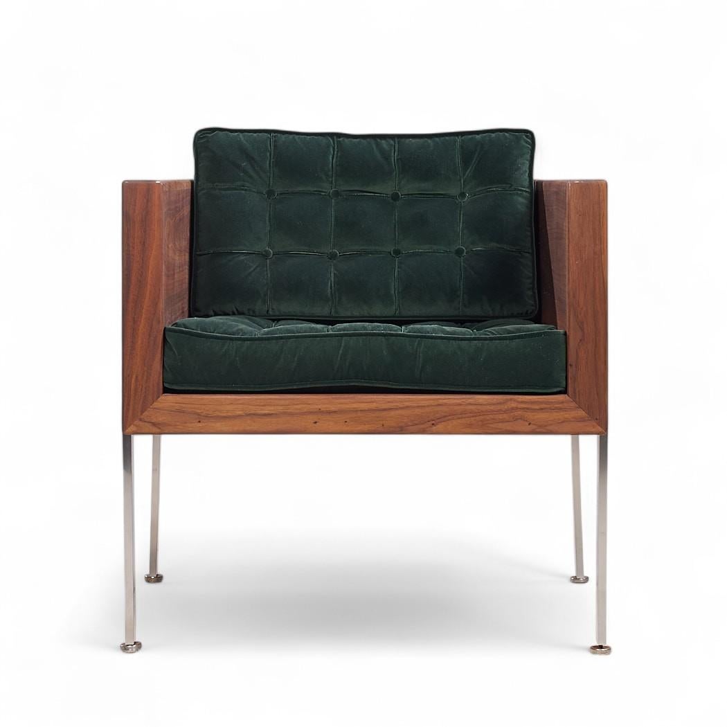 Harvey Probber Mid Century Walnut Case and Chrome Lounge Chairs - Pair In Good Condition For Sale In Countryside, IL