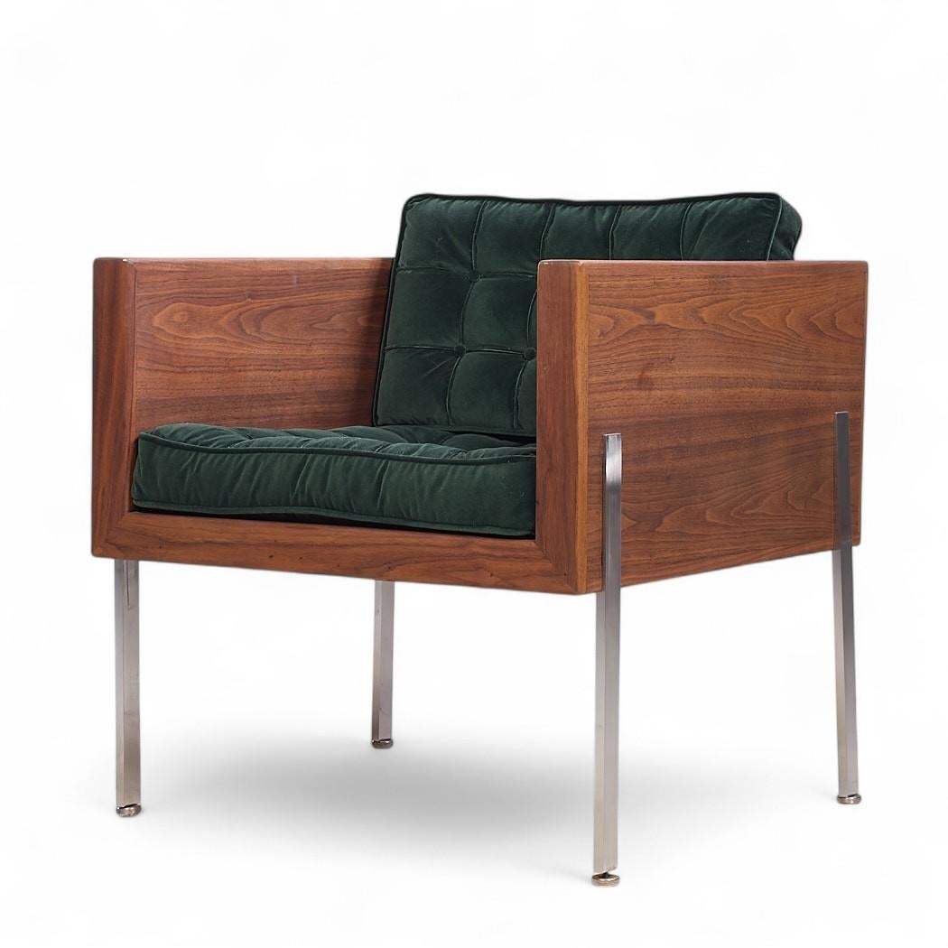 20th Century Harvey Probber Mid Century Walnut Case and Chrome Lounge Chairs - Pair For Sale