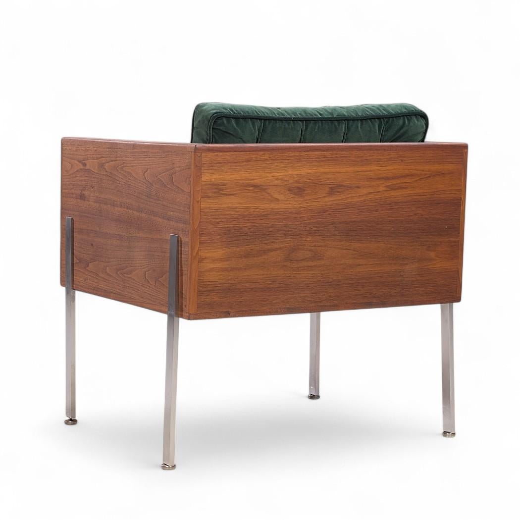 Harvey Probber Mid Century Walnut Case and Chrome Lounge Chairs - Pair For Sale 1