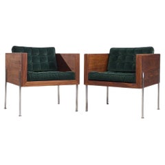 Harvey Probber Mid Century Walnut Case and Chrome Lounge Chairs - Pair