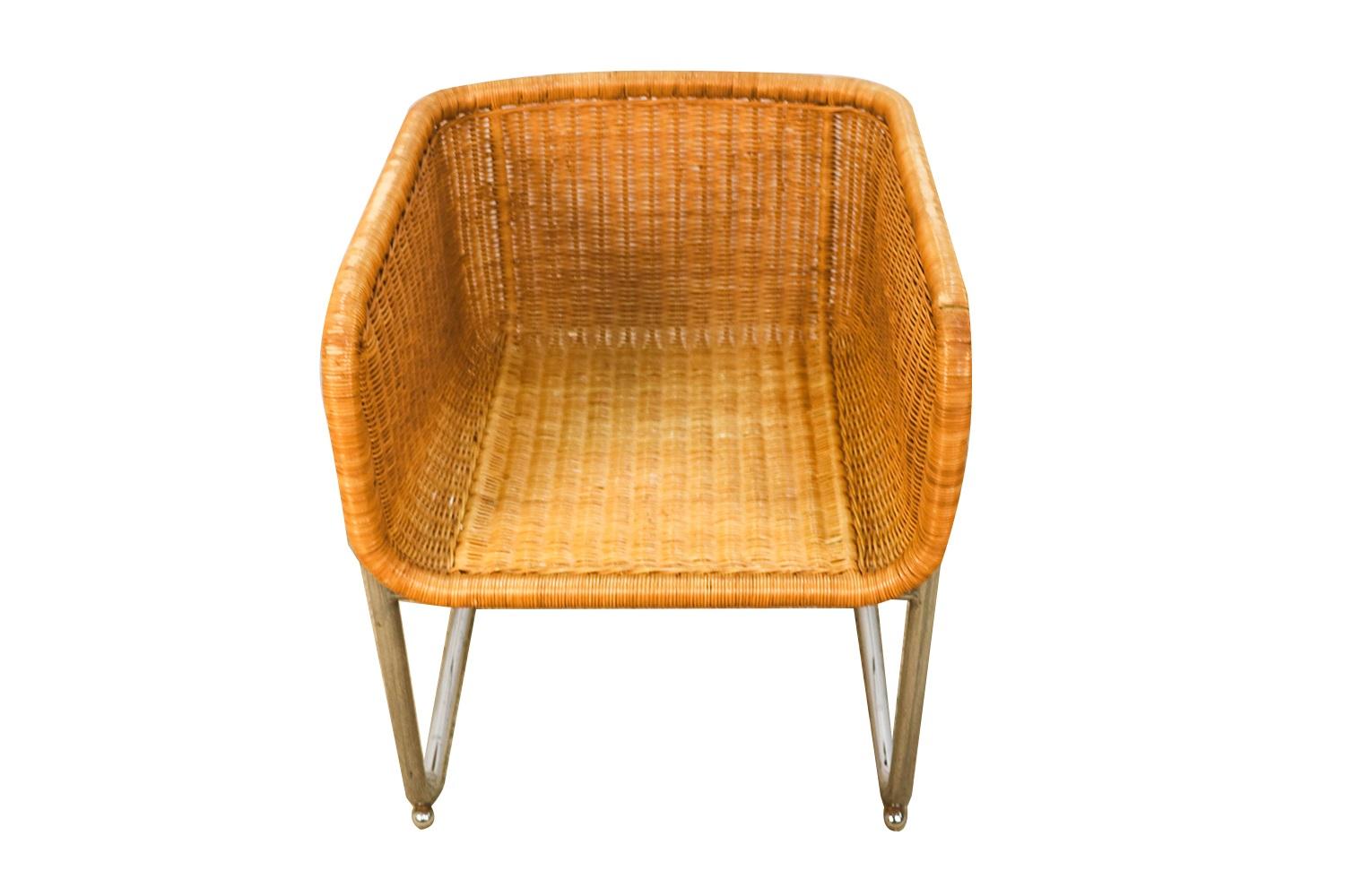 Mid-20th Century Harvey Probber Mid Century Wicker and Chrome Cantilever Dining Chair