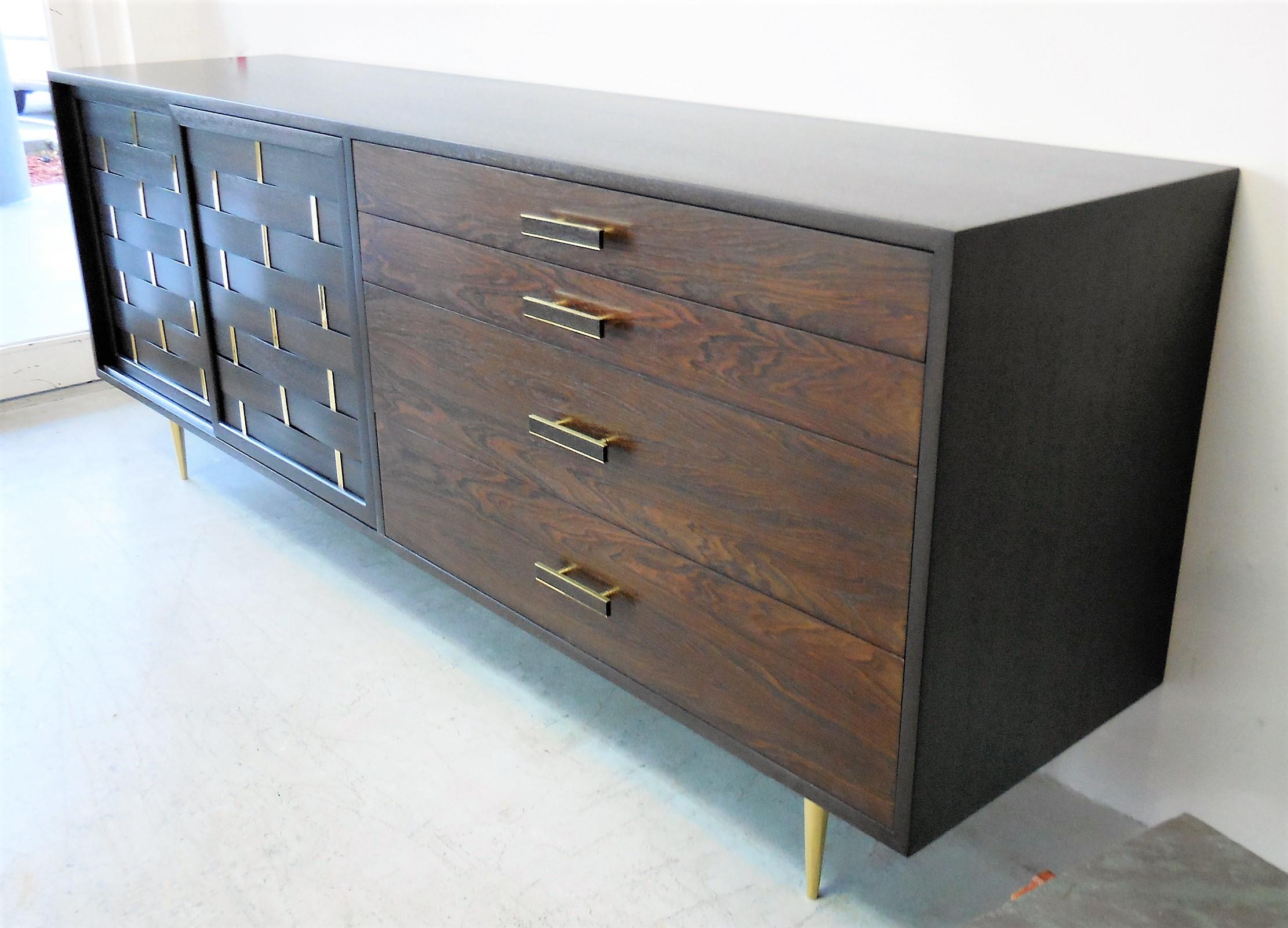 American Harvey Probber Midcentury Sideboard Console Credenza with Brass Detail