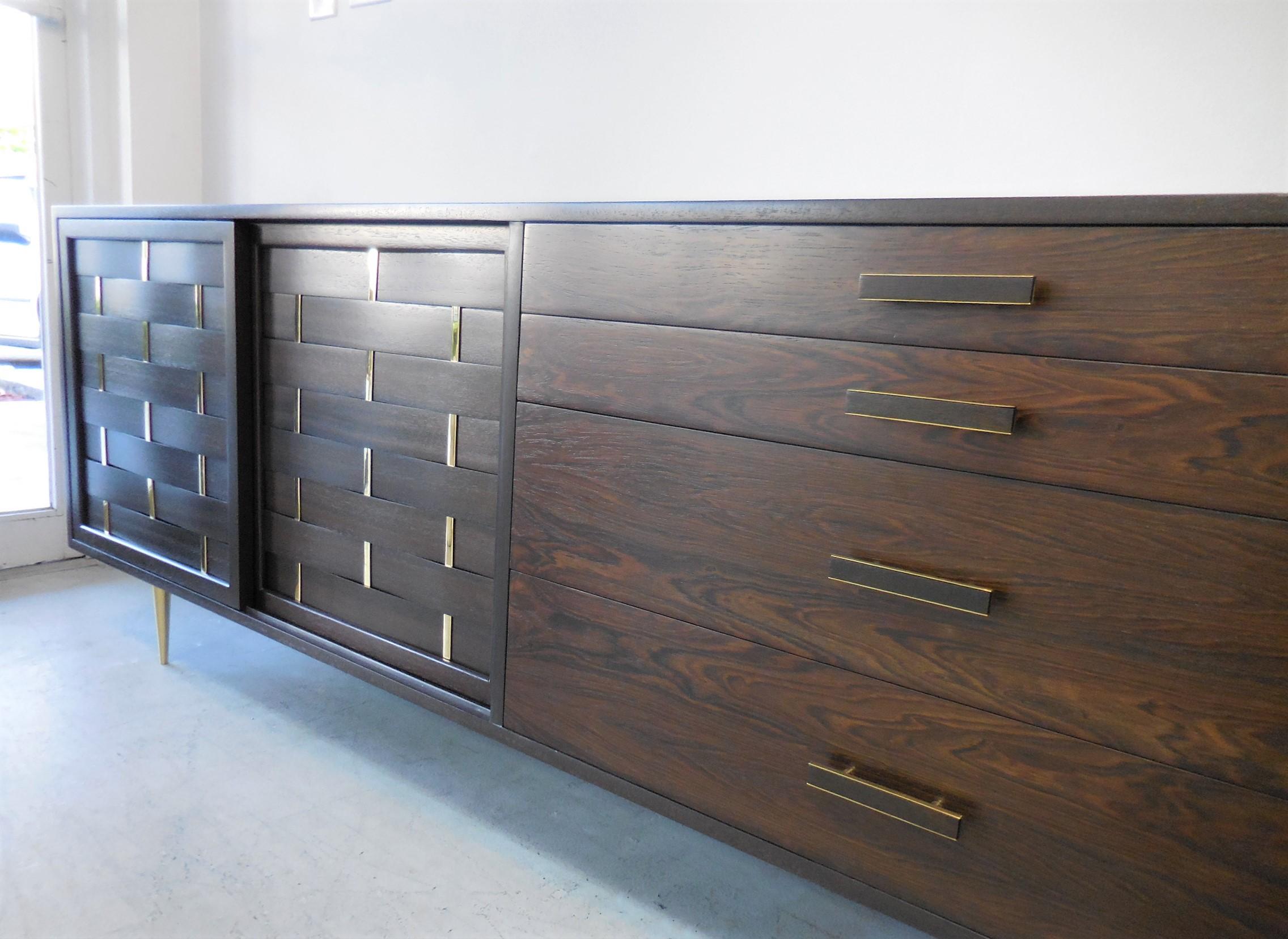 Mid-20th Century Harvey Probber Midcentury Sideboard Console Credenza with Brass Detail