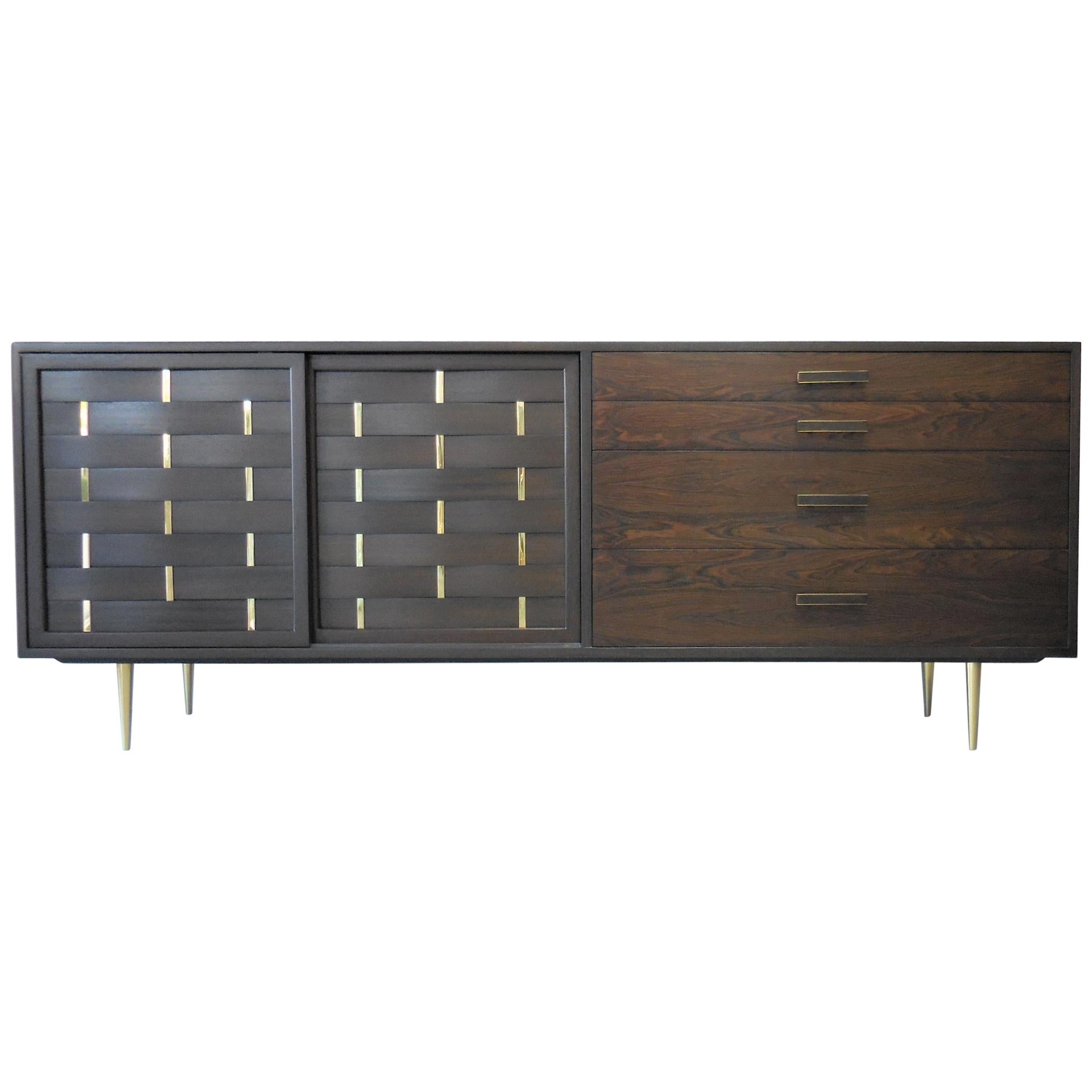 Harvey Probber Midcentury Sideboard Console Credenza with Brass Detail