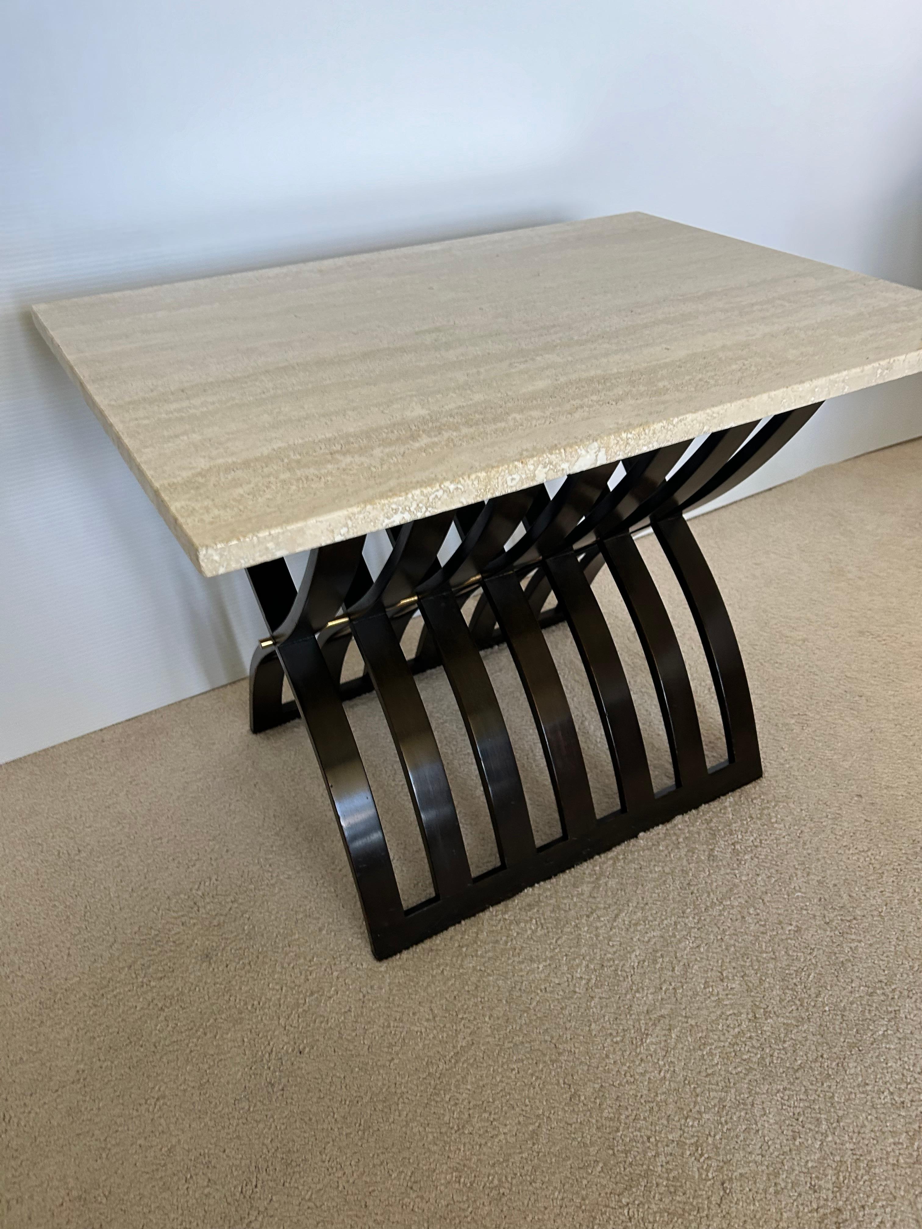 Harvey Probber  modèle 1216 table en acajou avec plateau en travertin Bon état - En vente à West Palm Beach, FL