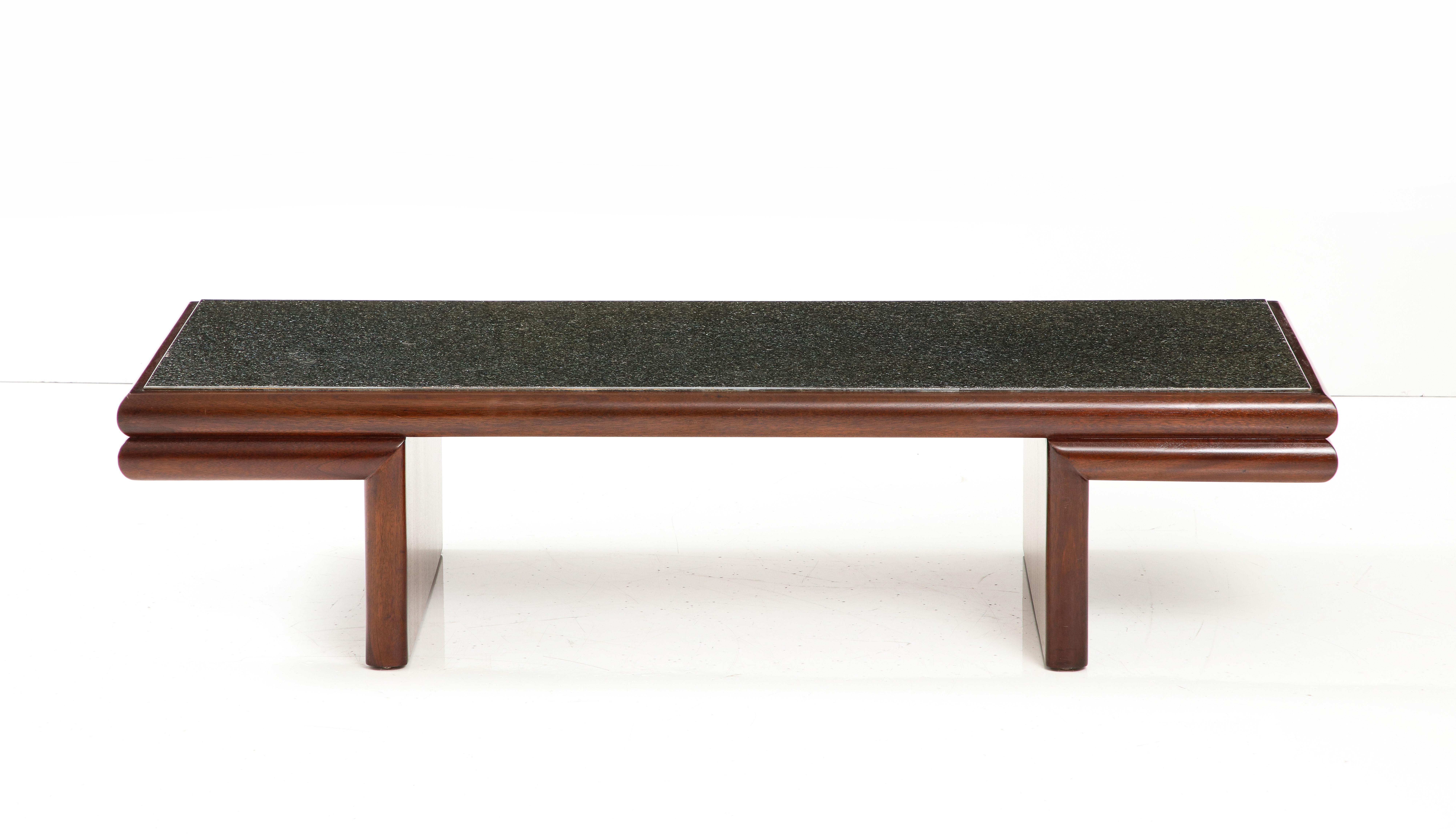 Amazing 1960's modernist well made and very heavy Mahogany coffee table with resin top designed by Harvey Probber, lightly restored with minor wear and patina due to age and use, there is a few scratches to the resin top.