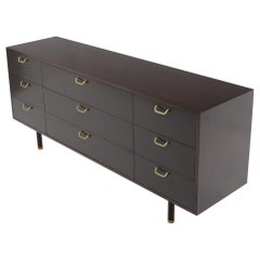 Harvey Probber Nine-Drawer Espresso Mahogany Long Dresser Credenza Brass Pulls