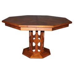 Harvey Probber Octagonal Mid Century Modern Walnut Dining Table with 3 Leaves