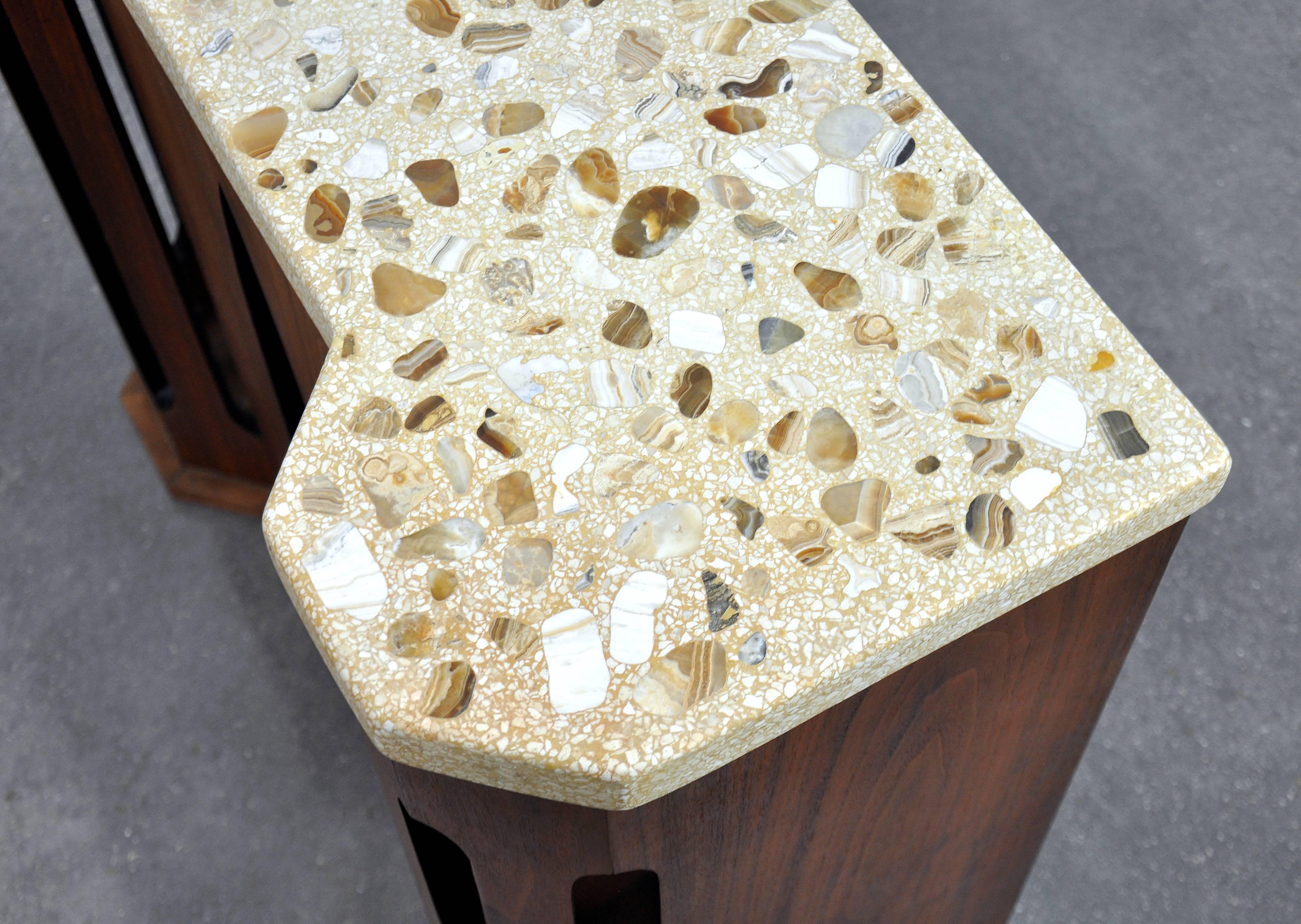 American Harvey Probber Onyx, Marble, Terrazzo and Walnut Console Table