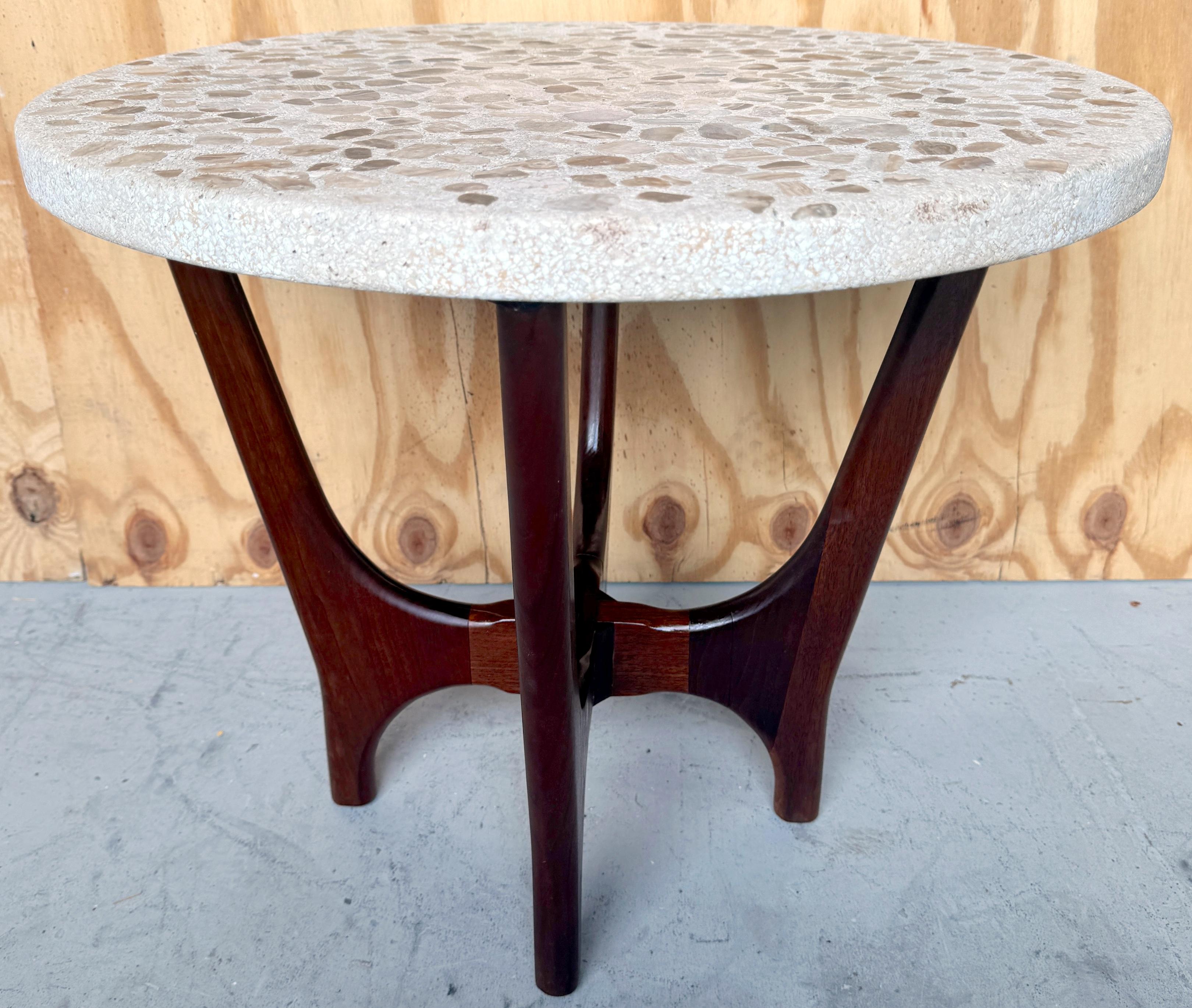 Carved Harvey Probber Onyx, Marble, Terrazzo and Walnut Side Table For Sale