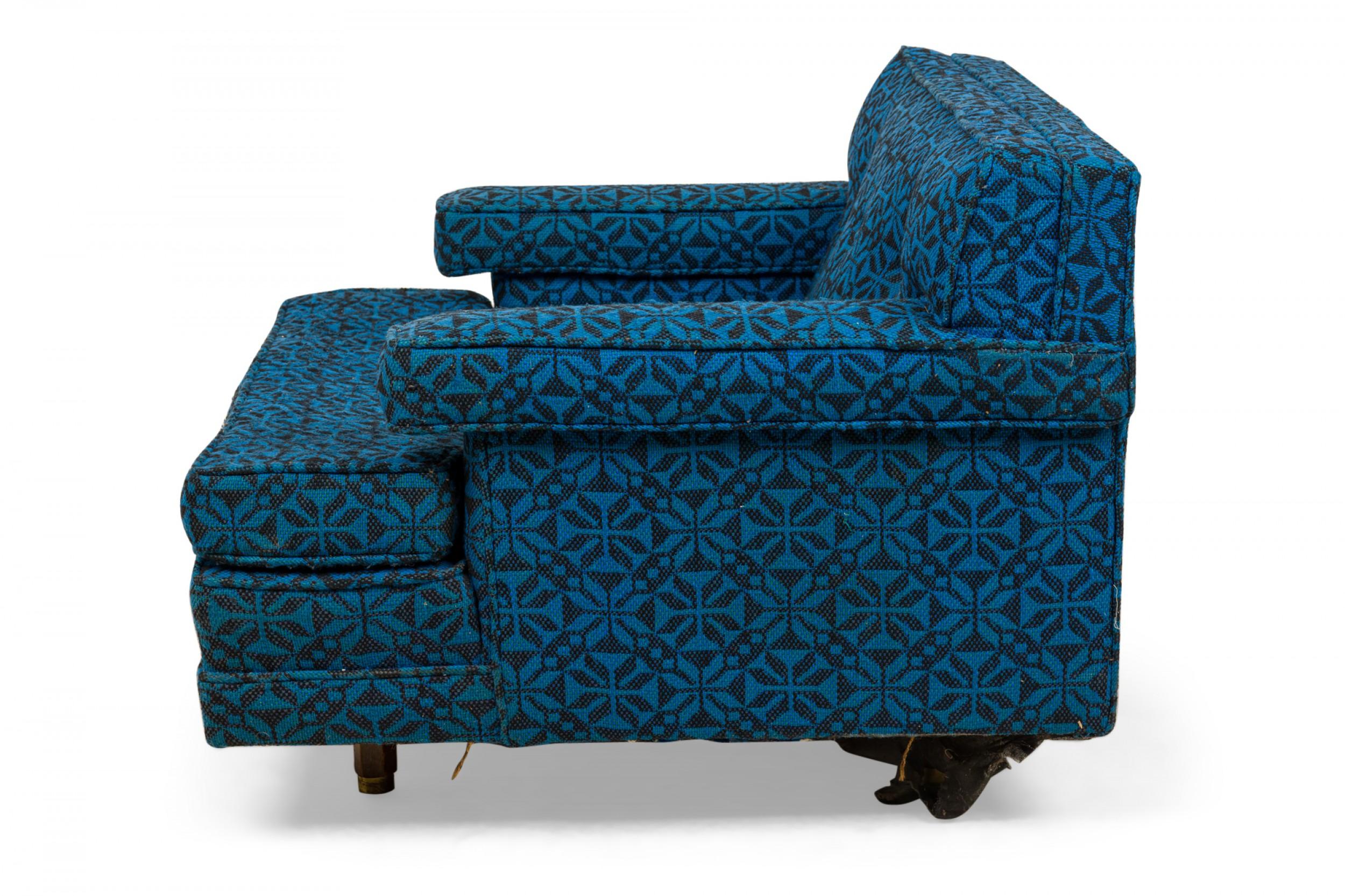 blue patterned armchair