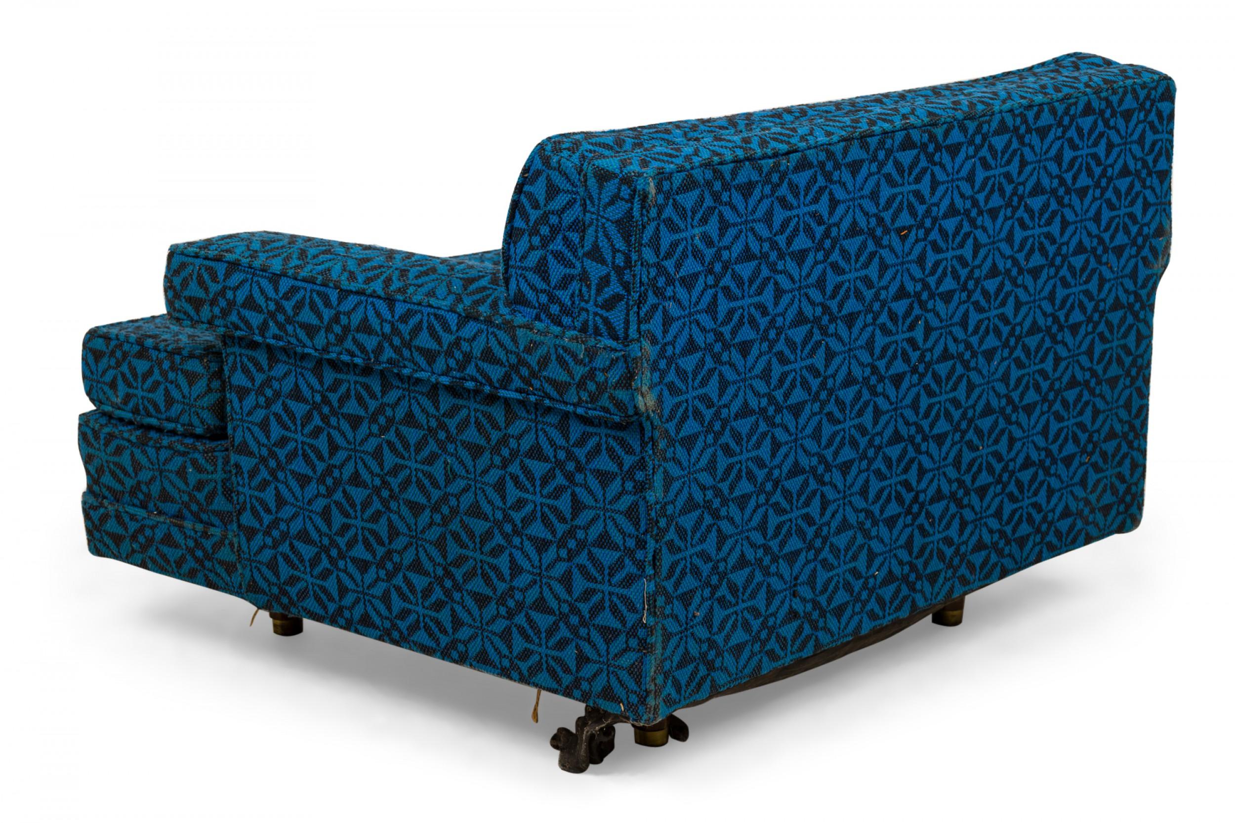 Mid-Century Modern Harvey Probber Oversized Blue Patterned Upholstered Lounge / Armchair For Sale