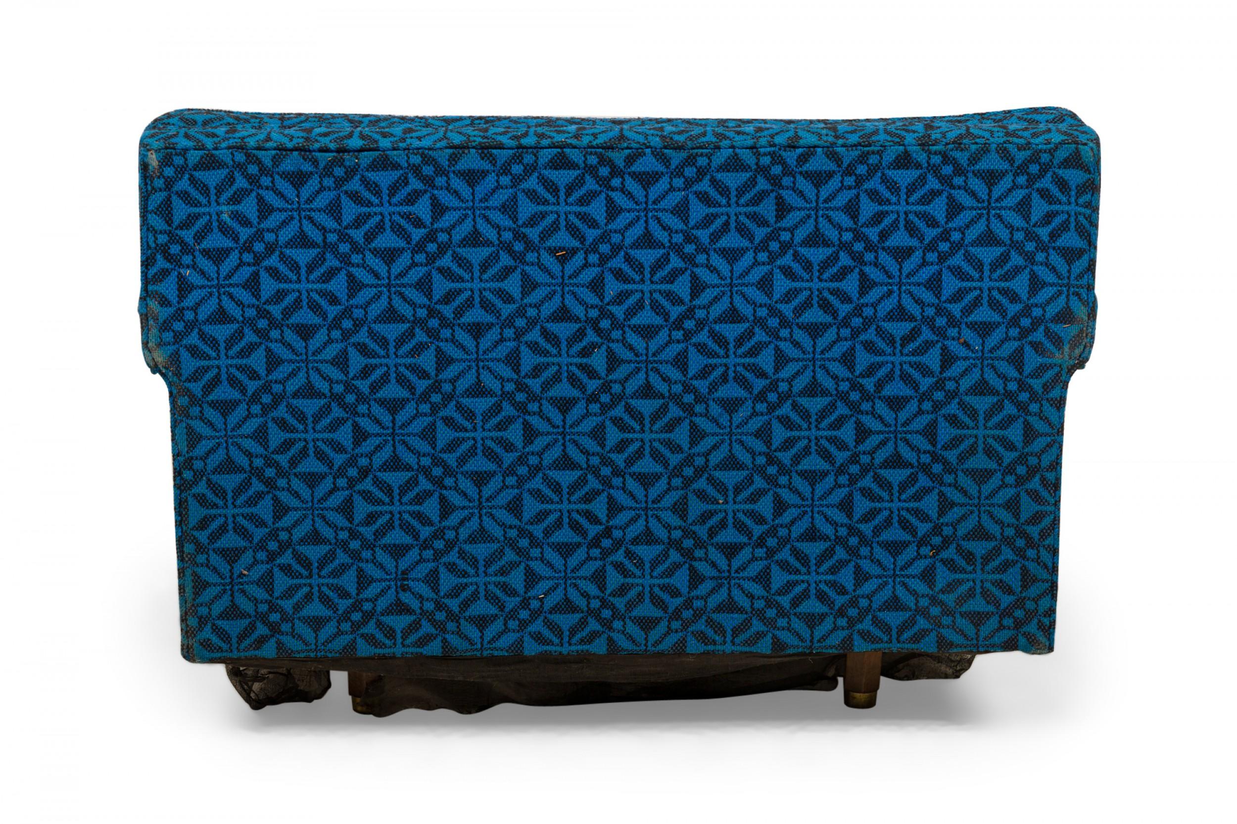 American Harvey Probber Oversized Blue Patterned Upholstered Lounge / Armchair For Sale